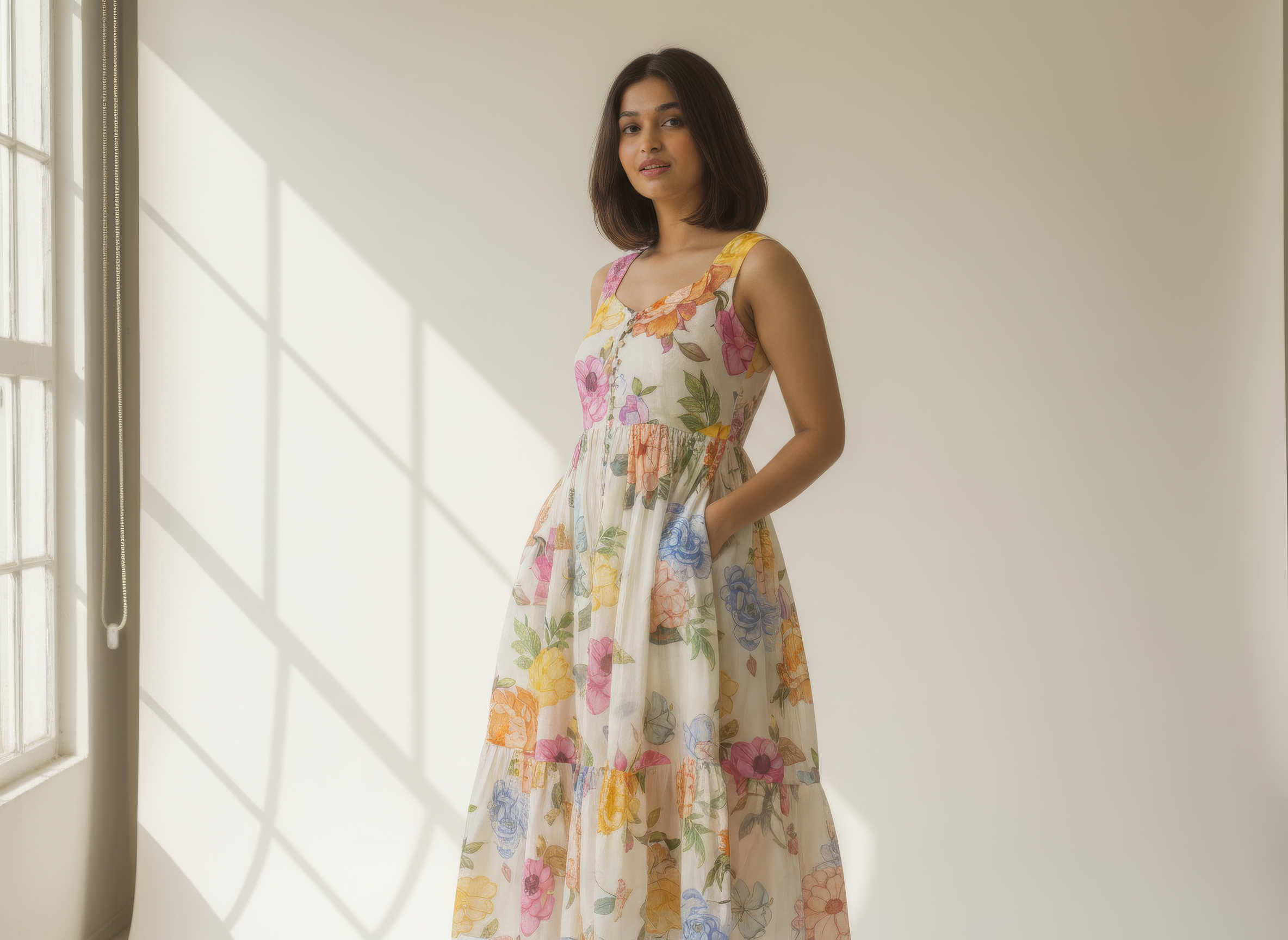 Watercolor sleeveless dress – back view by Ozel