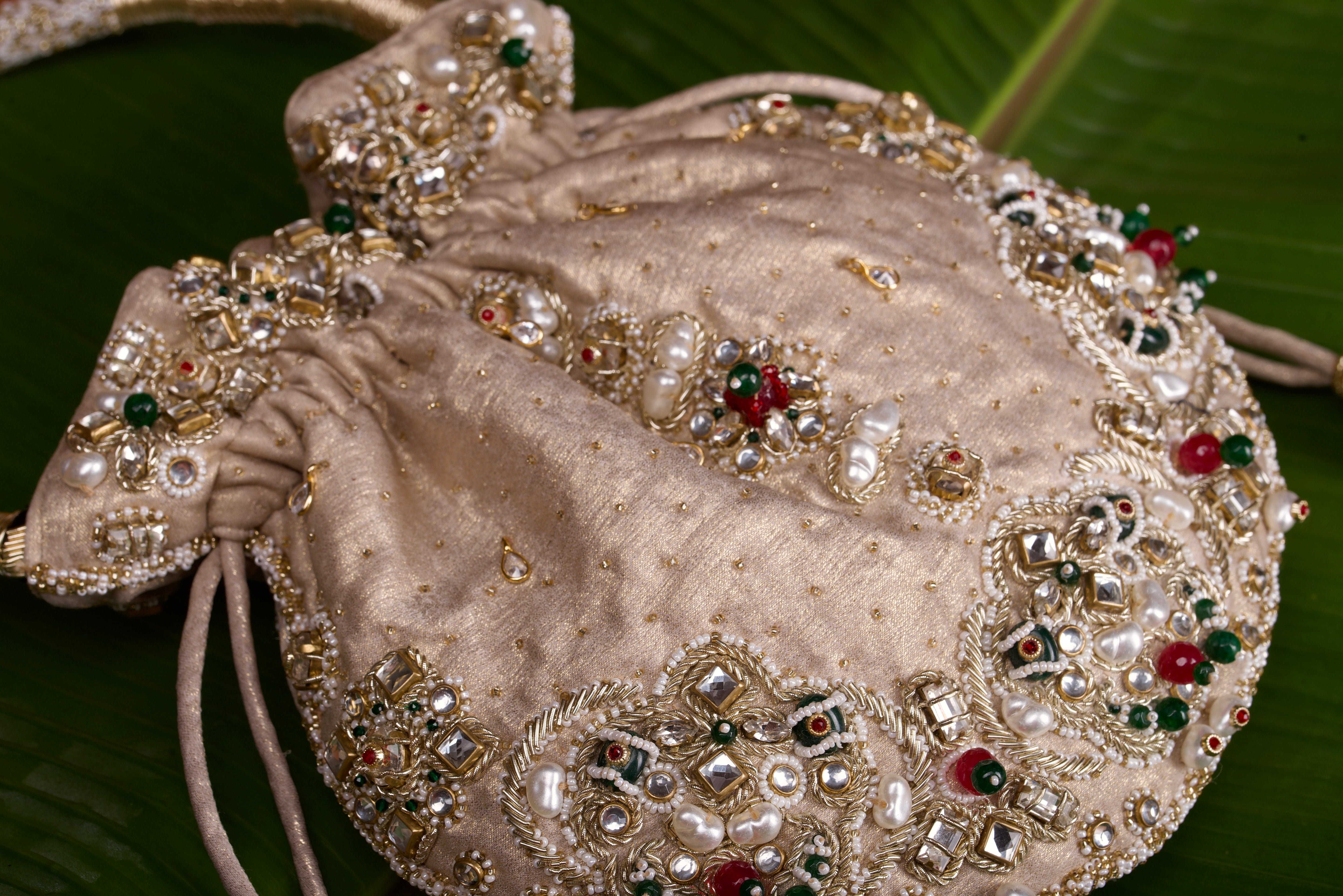 Jadau Gold Embroidered Potli - Gold Bag