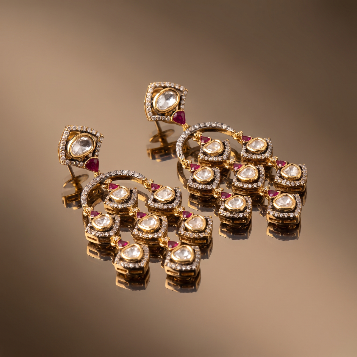 Aarna Ruby Polki Chandelier Earrings