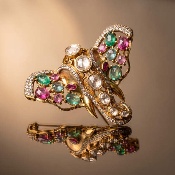 Airavya Jeweled Elephant Brooch
