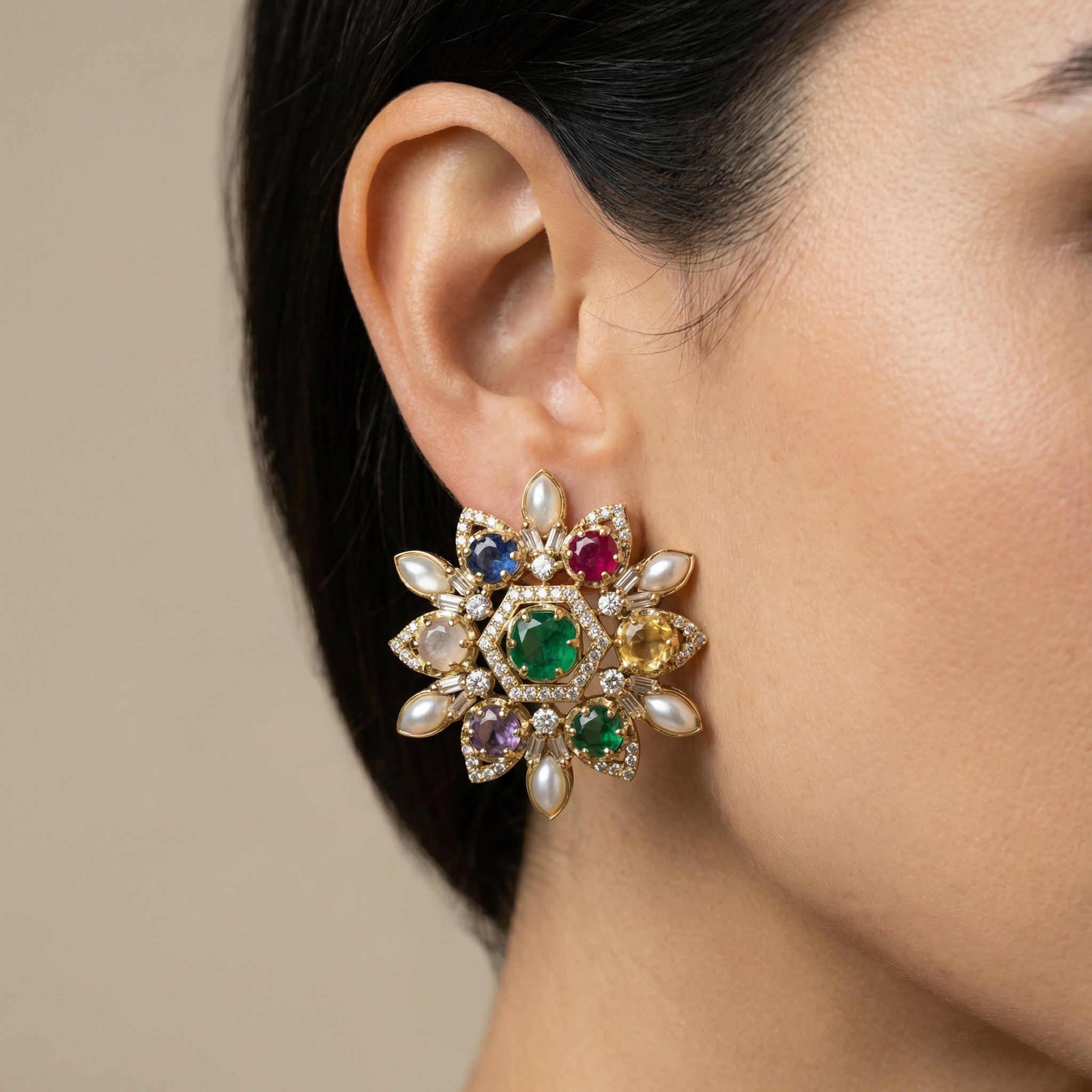 Anvitha Royal Navratna Stud Earrings