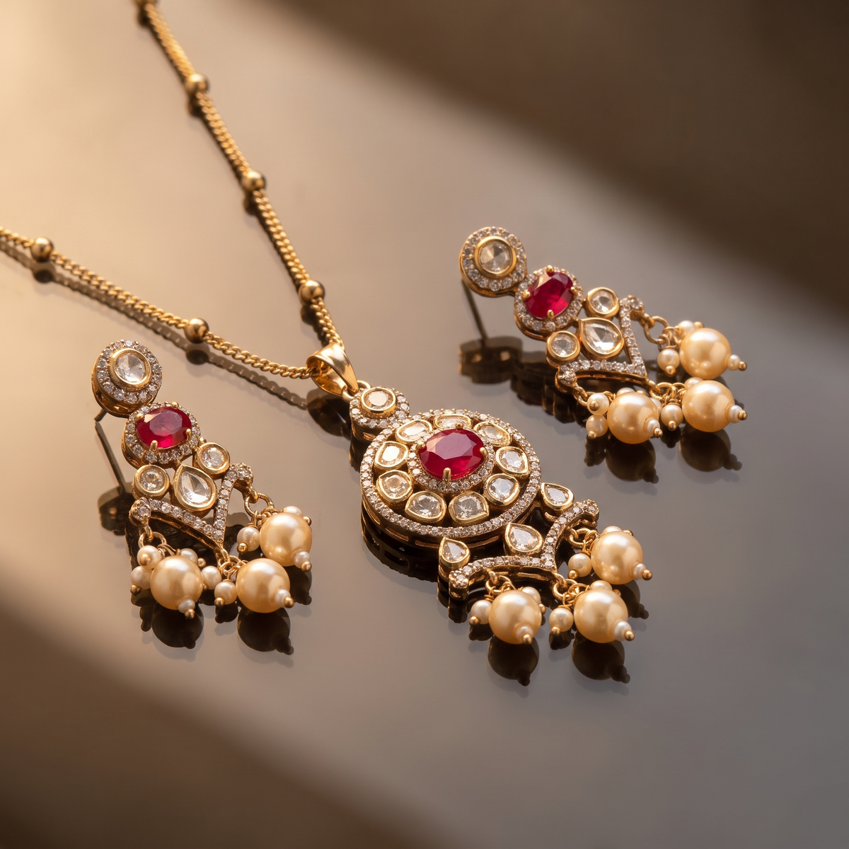 Avyra Kundan Pearl Pendant Set