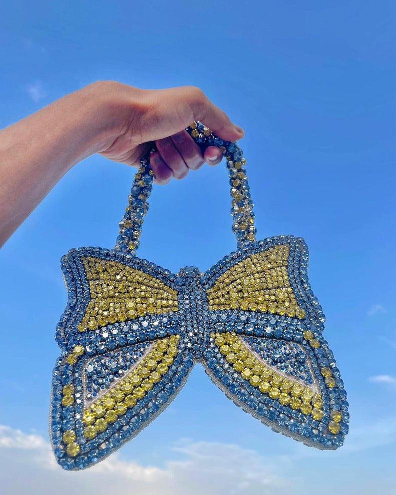 Blue and Yellow Rhinestone Butterfly Bag - Ozel