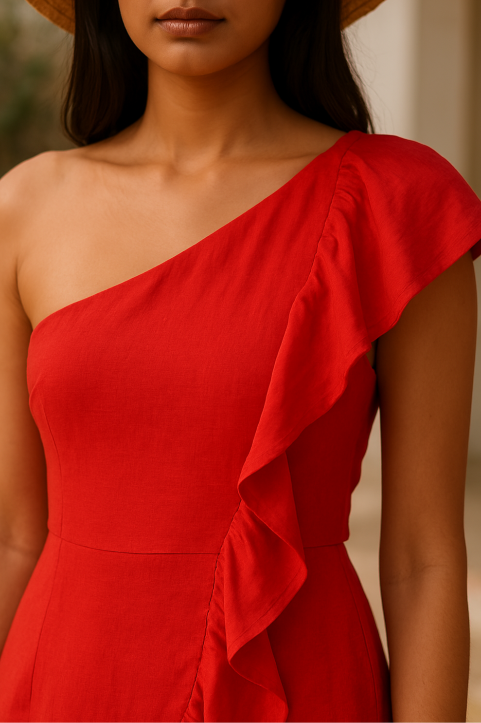 Sunset Ruffle One Shoulder Mini Dress