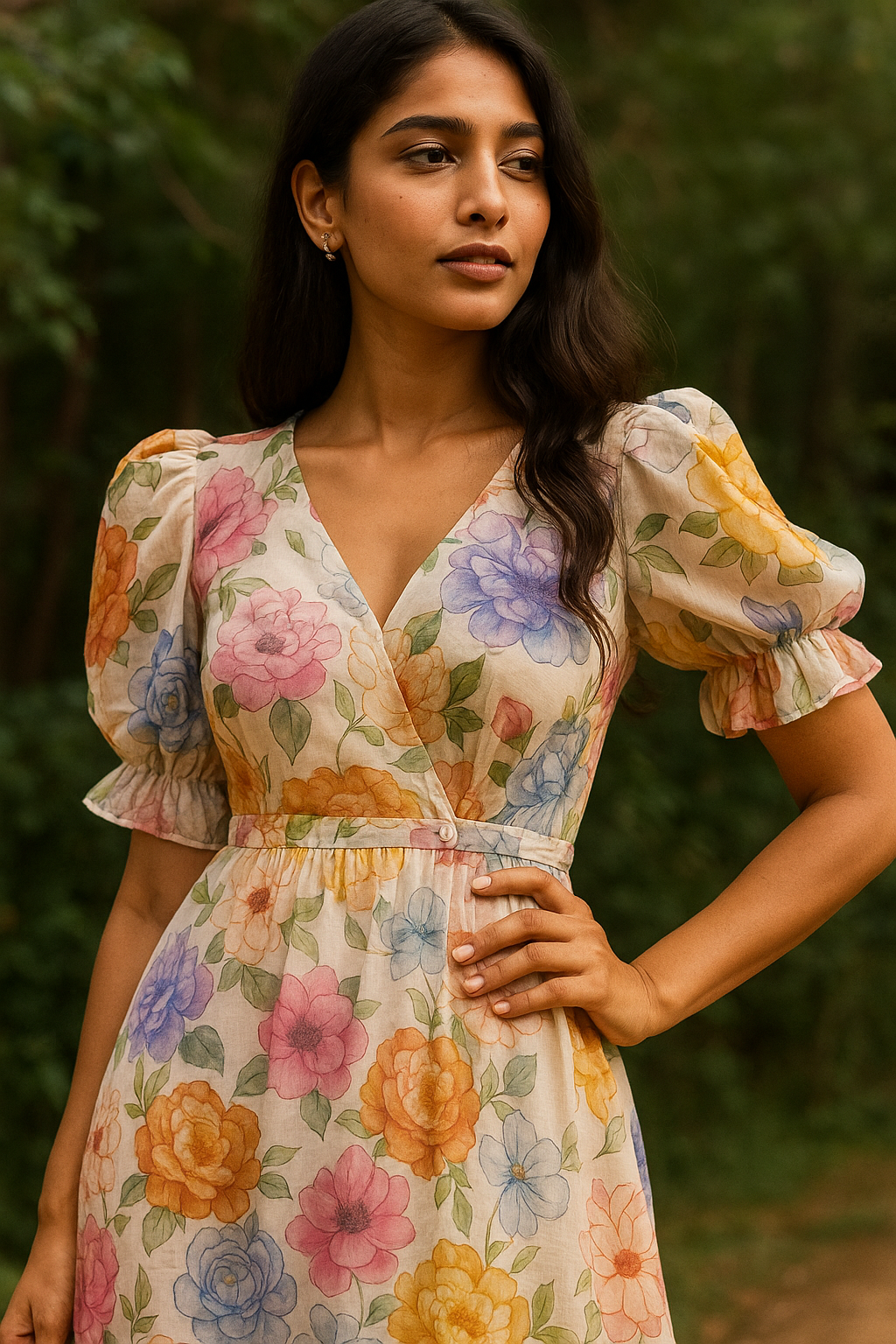 Watercolor Bloom Mul Chanderi Dress