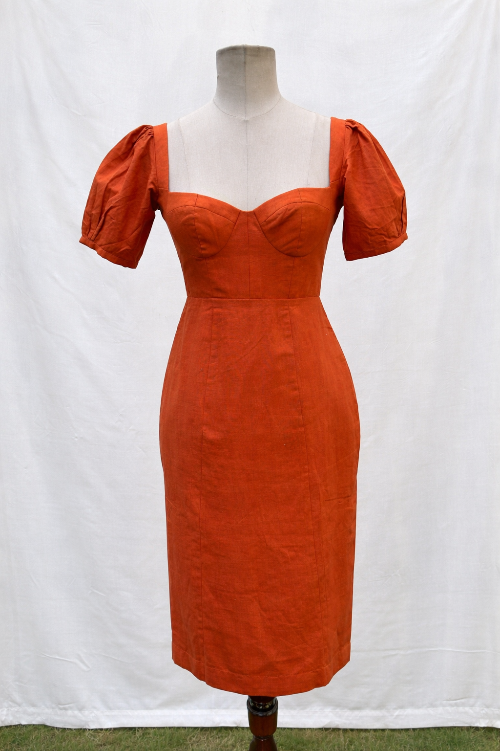 Sweetheart Puff Sleeve Dress in Rust (Sale)
