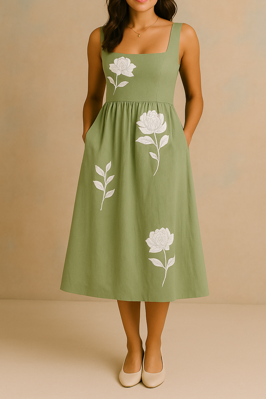 Embroidered Garden Midi Dress