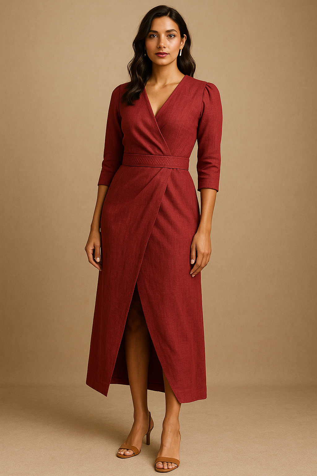 Merlot Draped Wrap Midi Dress