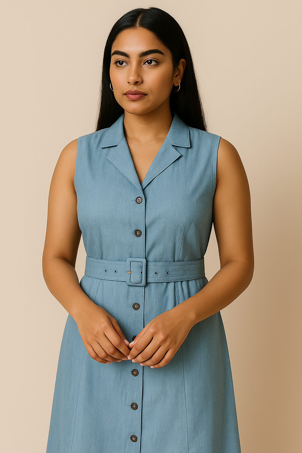 Sleeveless Belted Shirt Dress