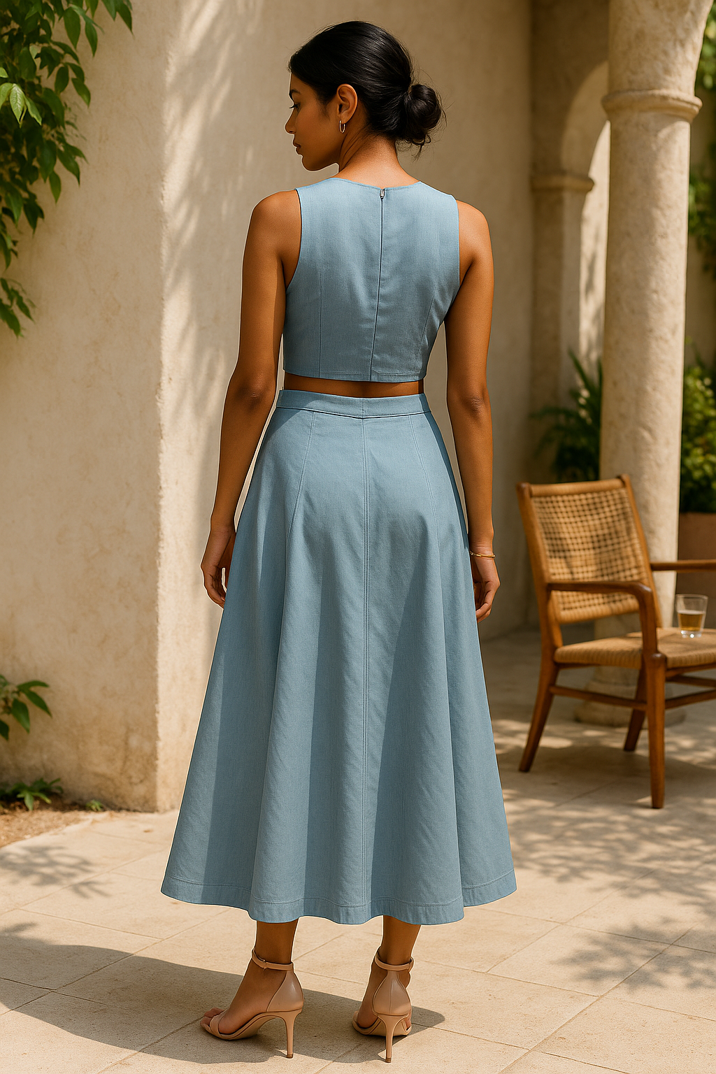 Inverted V skirt and top co-ord set – tailored resort set by Villa 321 at Ozel