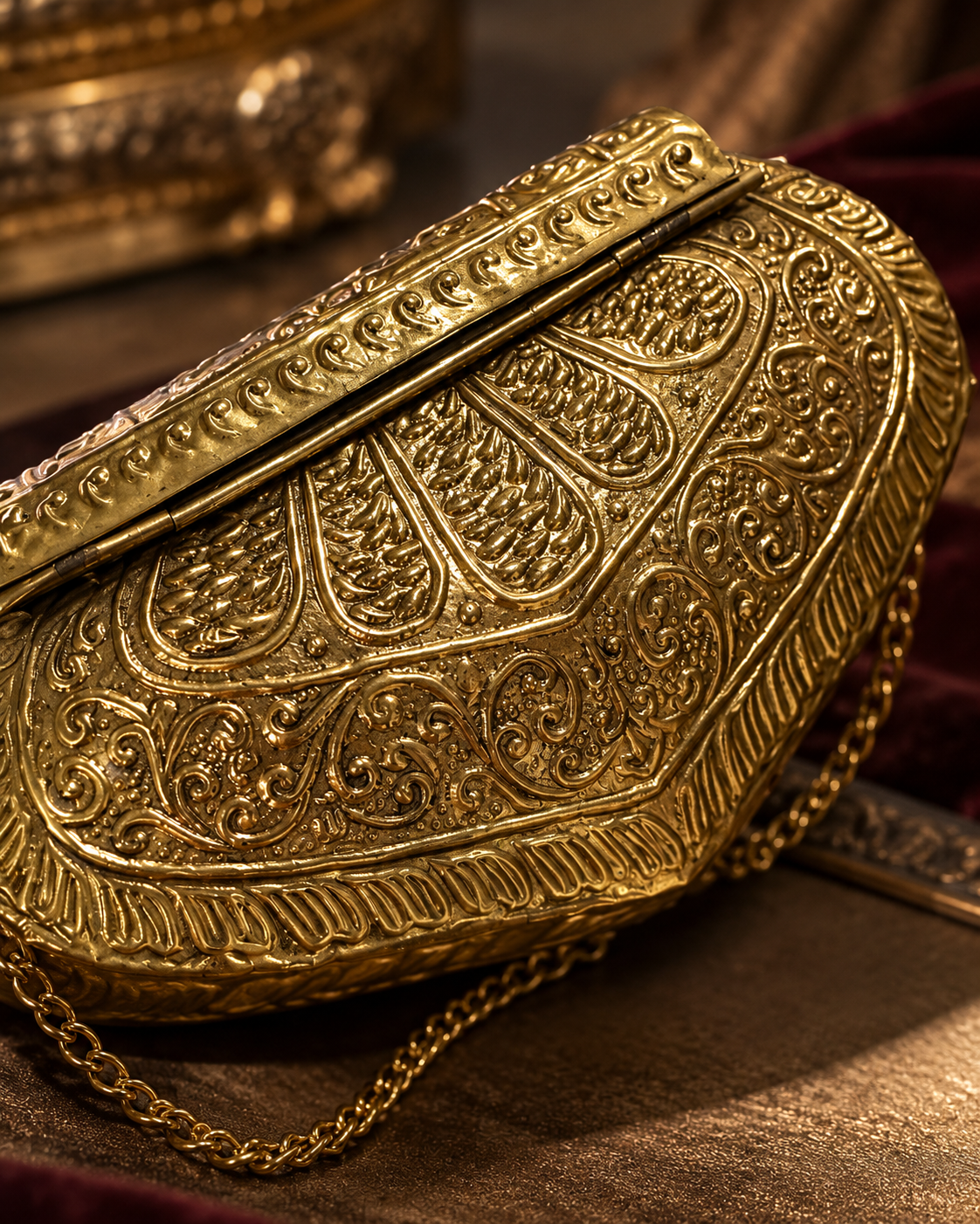 Katyayani Antique Gold Brass Clutch
