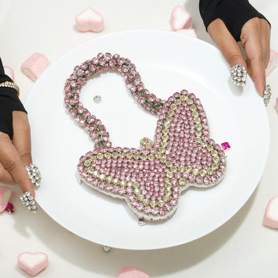Pink & Gold Rhinestone Mini Butterfly Bag - Ozel