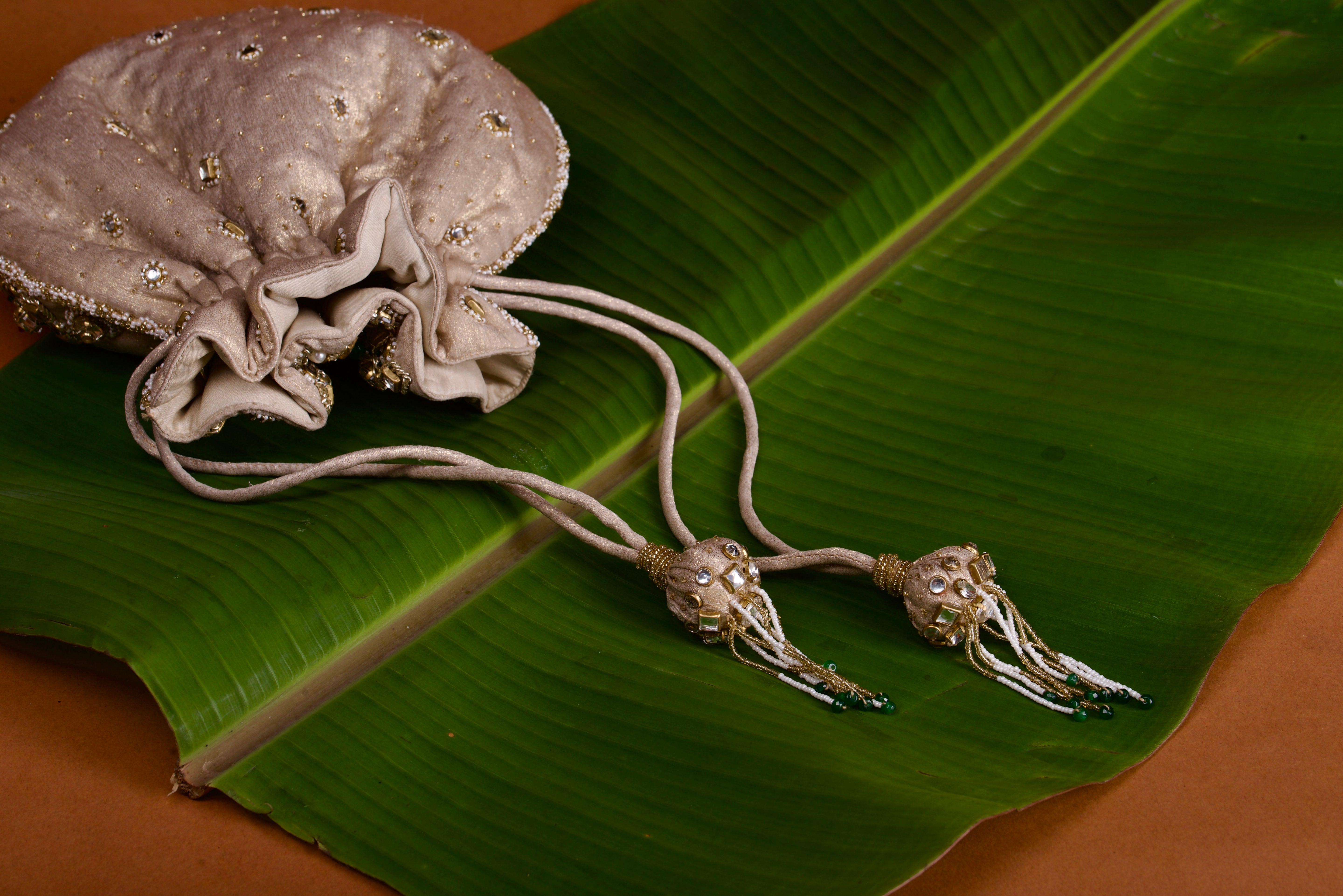 Jadau Gold Embroidered Potli - Gold Bag