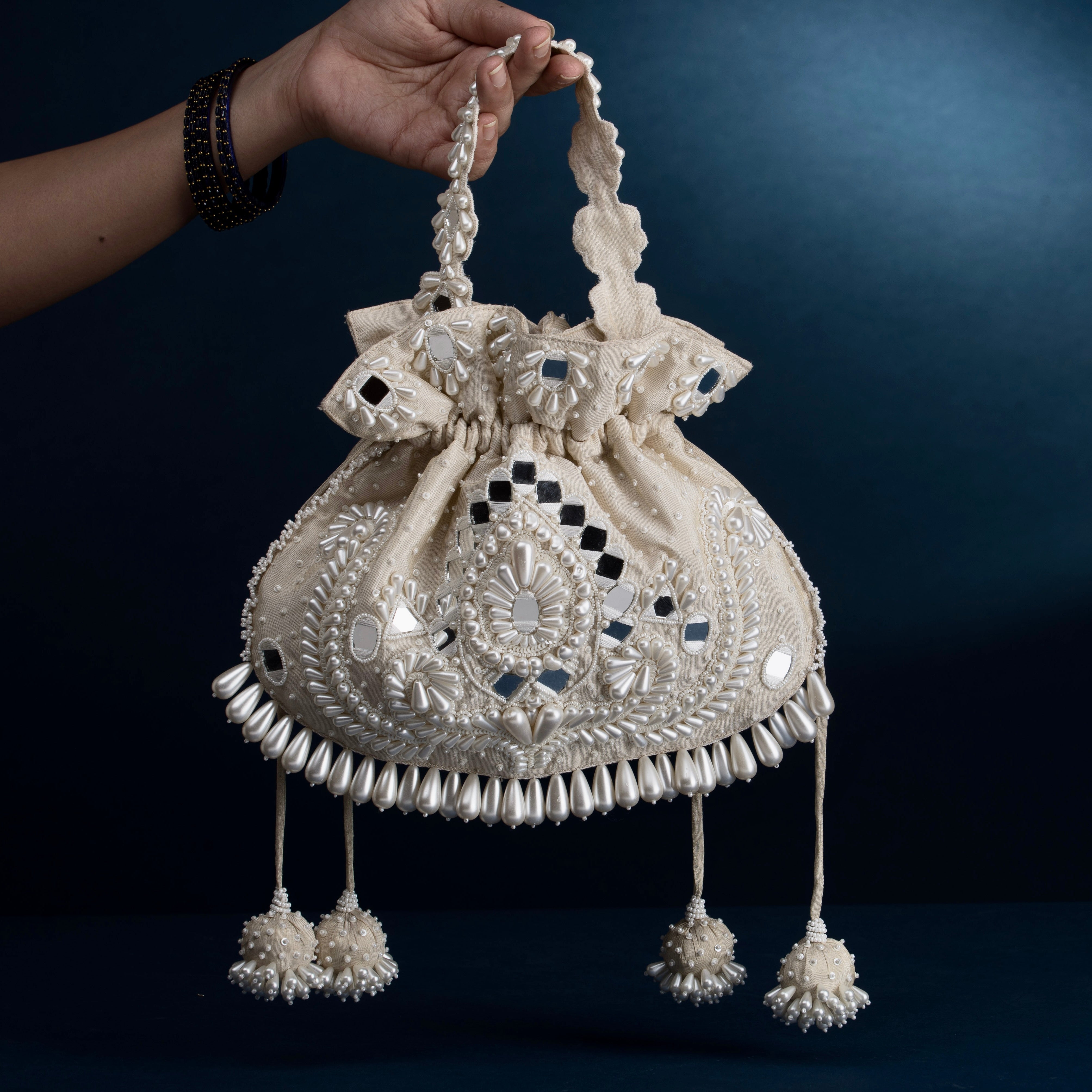 Lippan Pearls Ivory Potli Bag