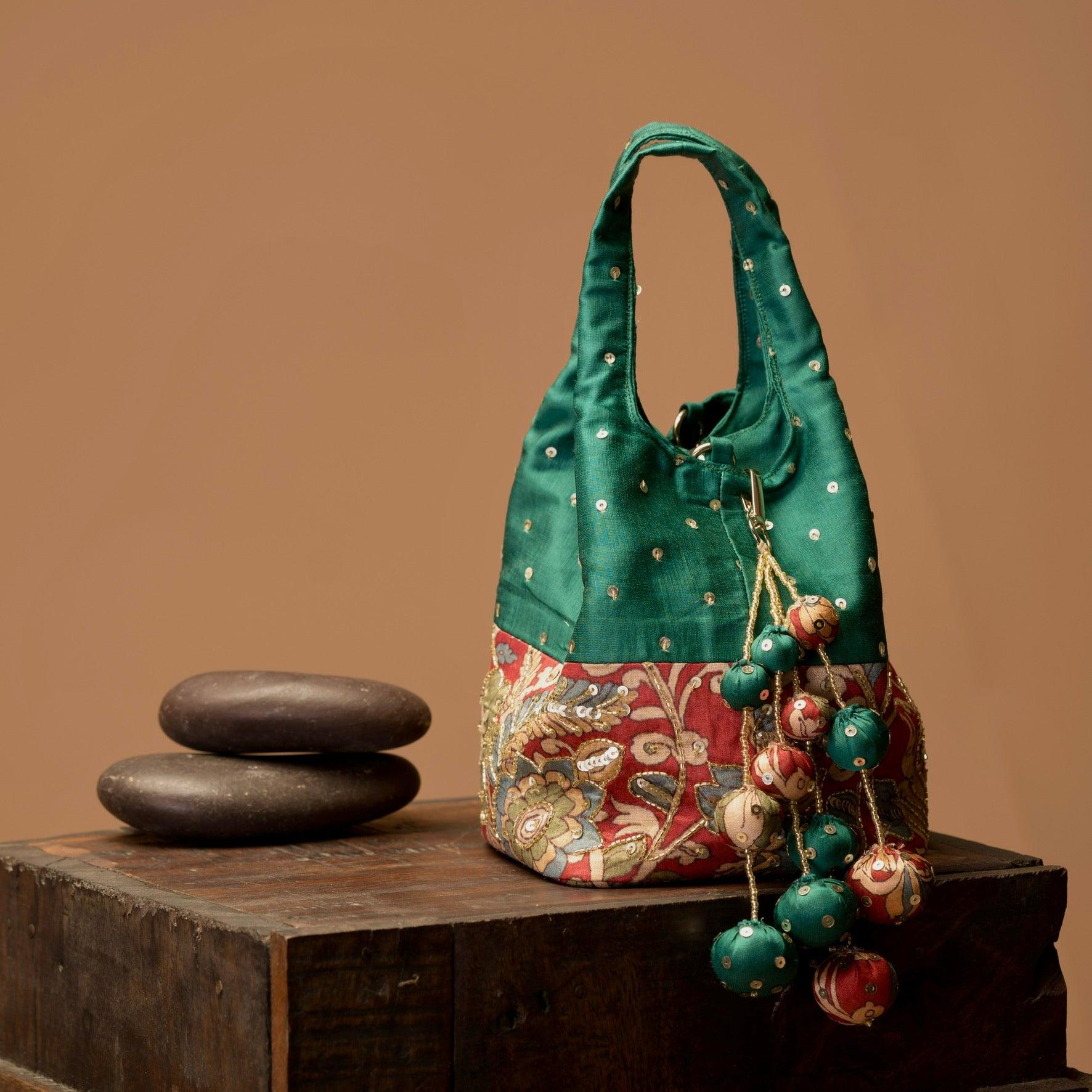 Kalamkari print handbag - Green - Ozel