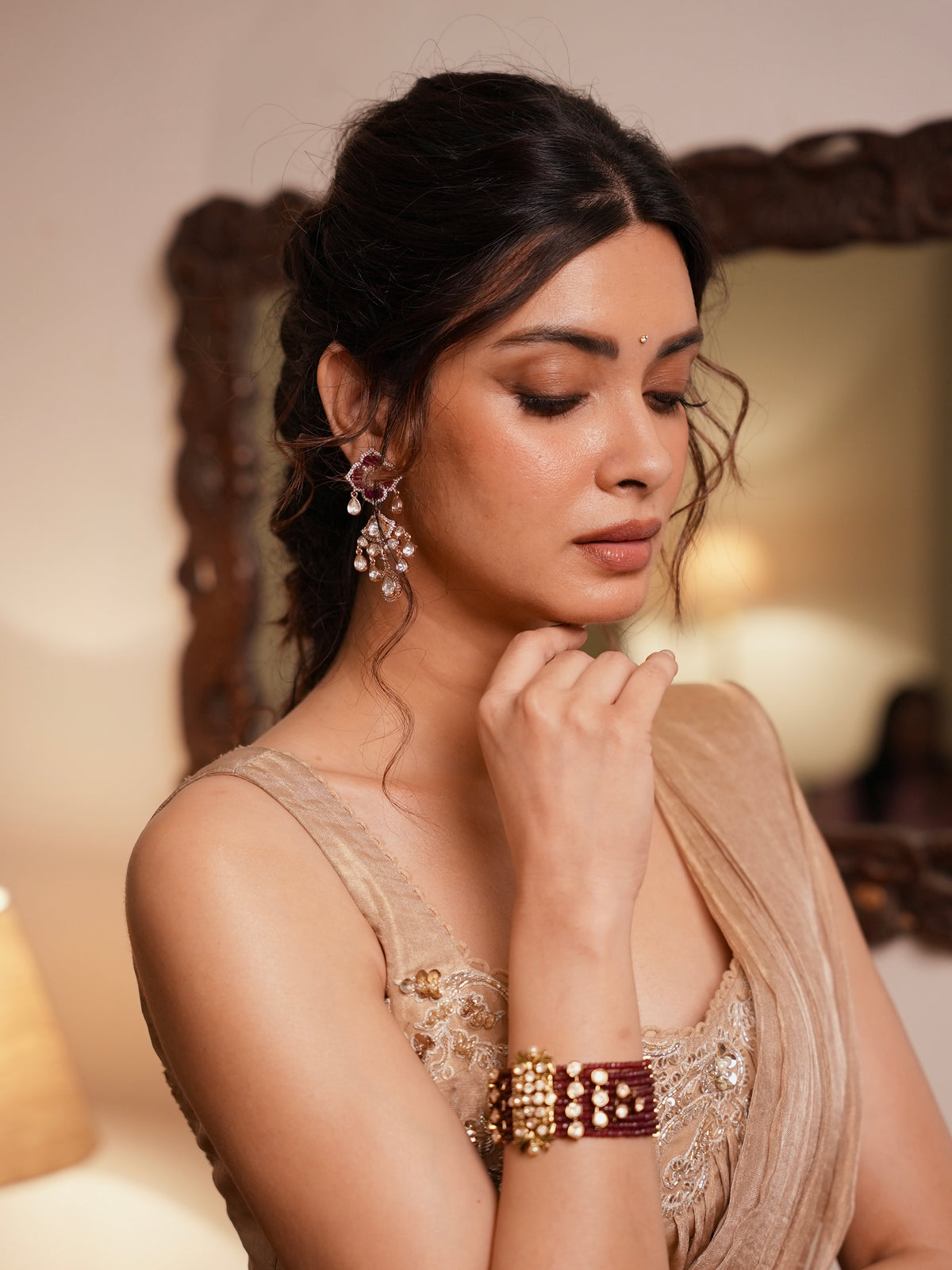 Diana Penty in Janvi Kundan Set and Svarang Bracelet
