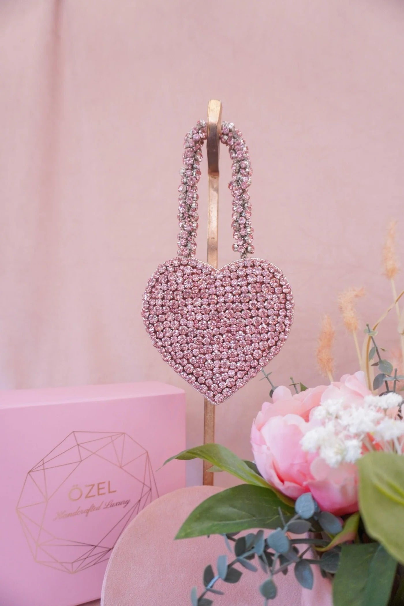 Ishita Mangal with Pink Rhinestone Mini Heart Bag