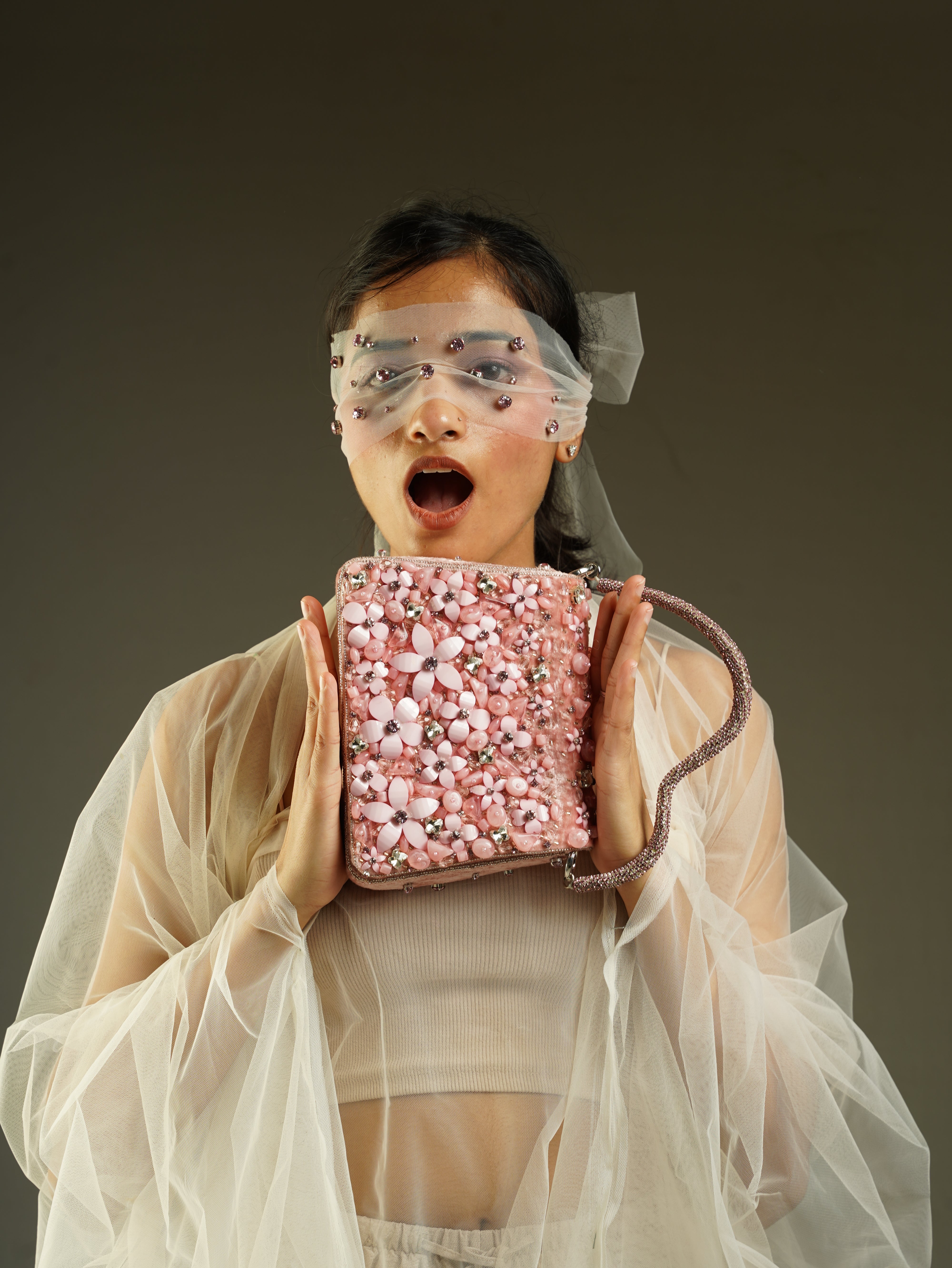 Blush Pink Hand-Embellished Floral Bag