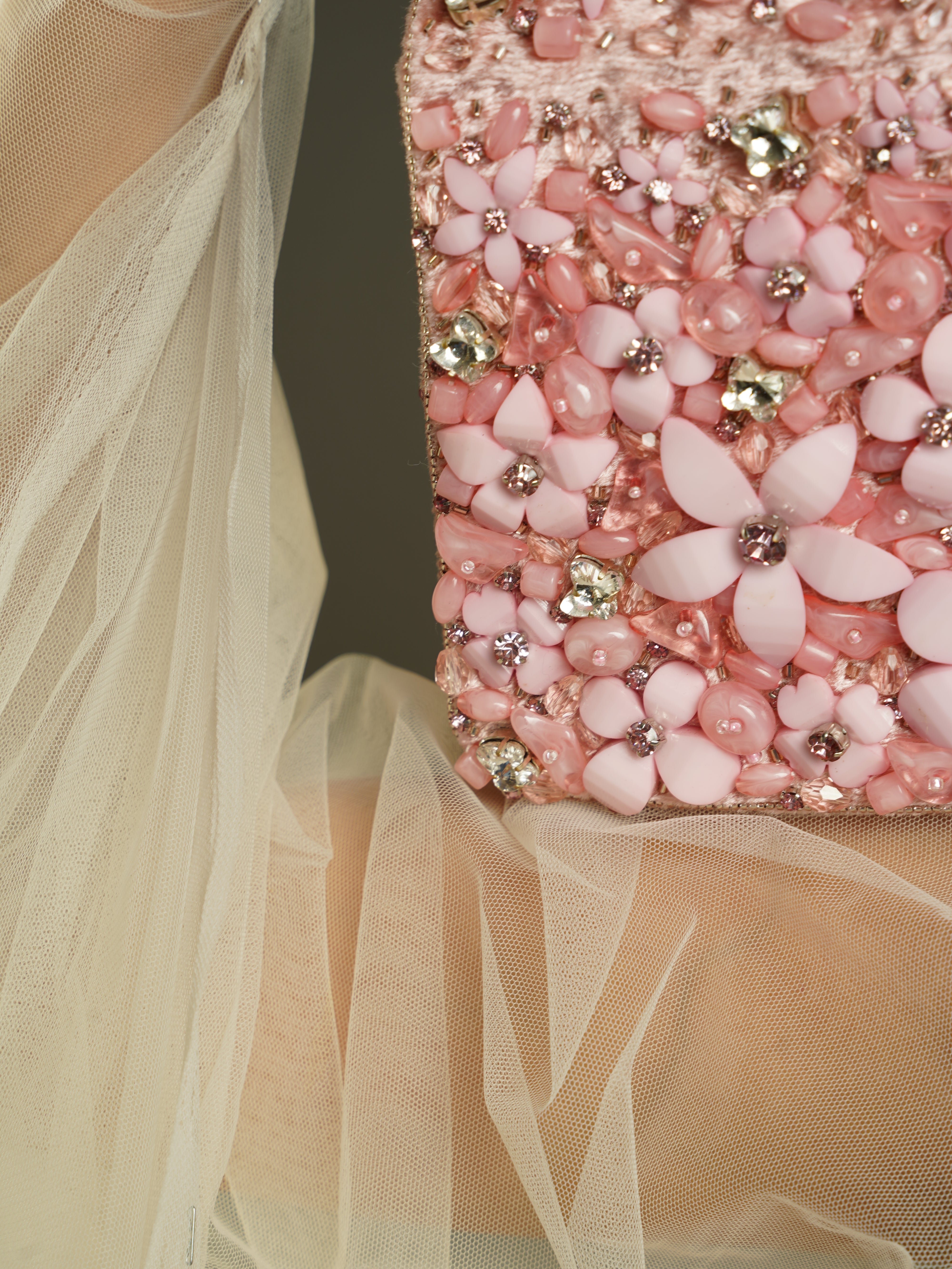 Blush Pink Hand-Embellished Floral Bag