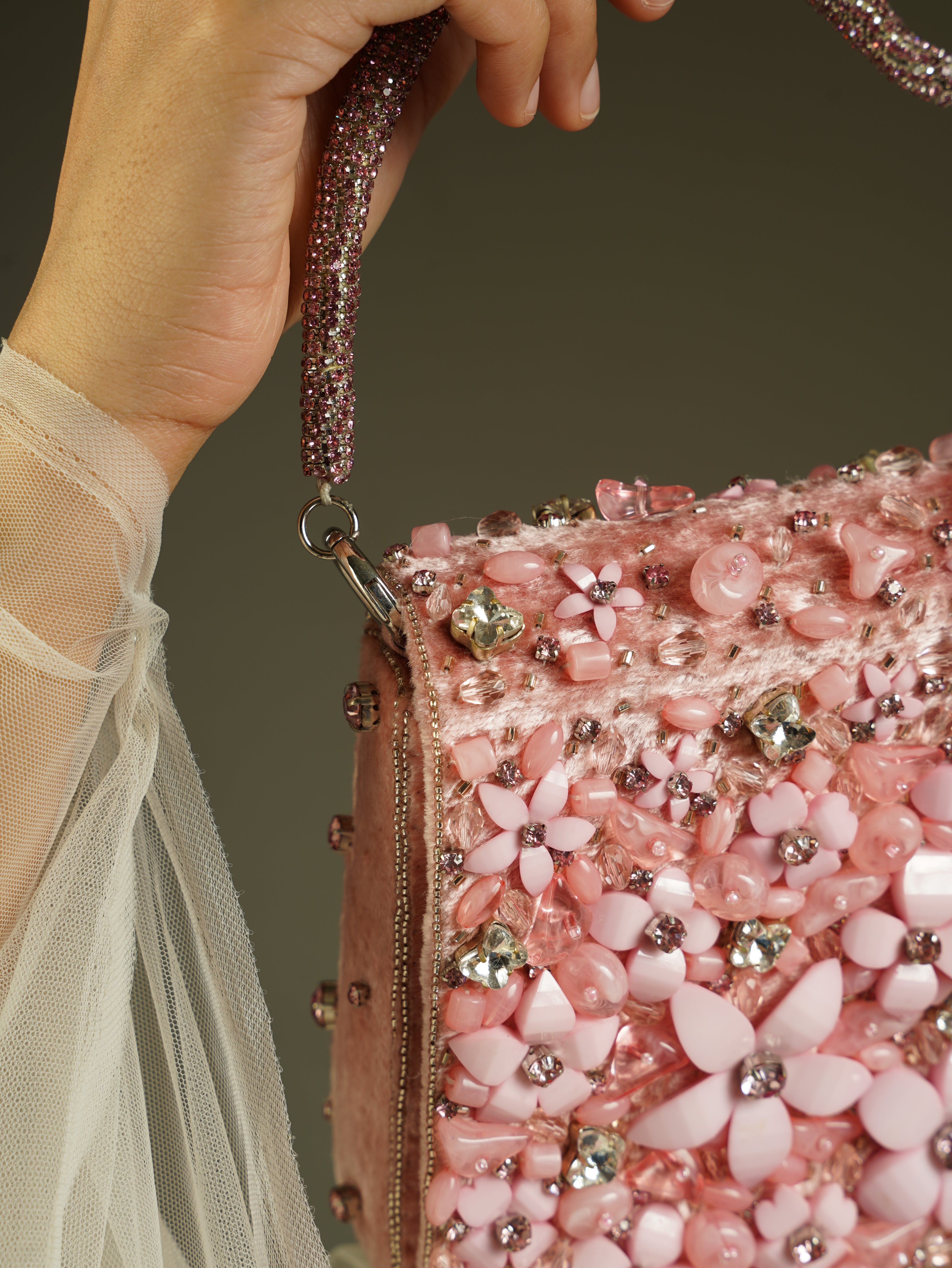 Blush Pink Hand-Embellished Floral Bag