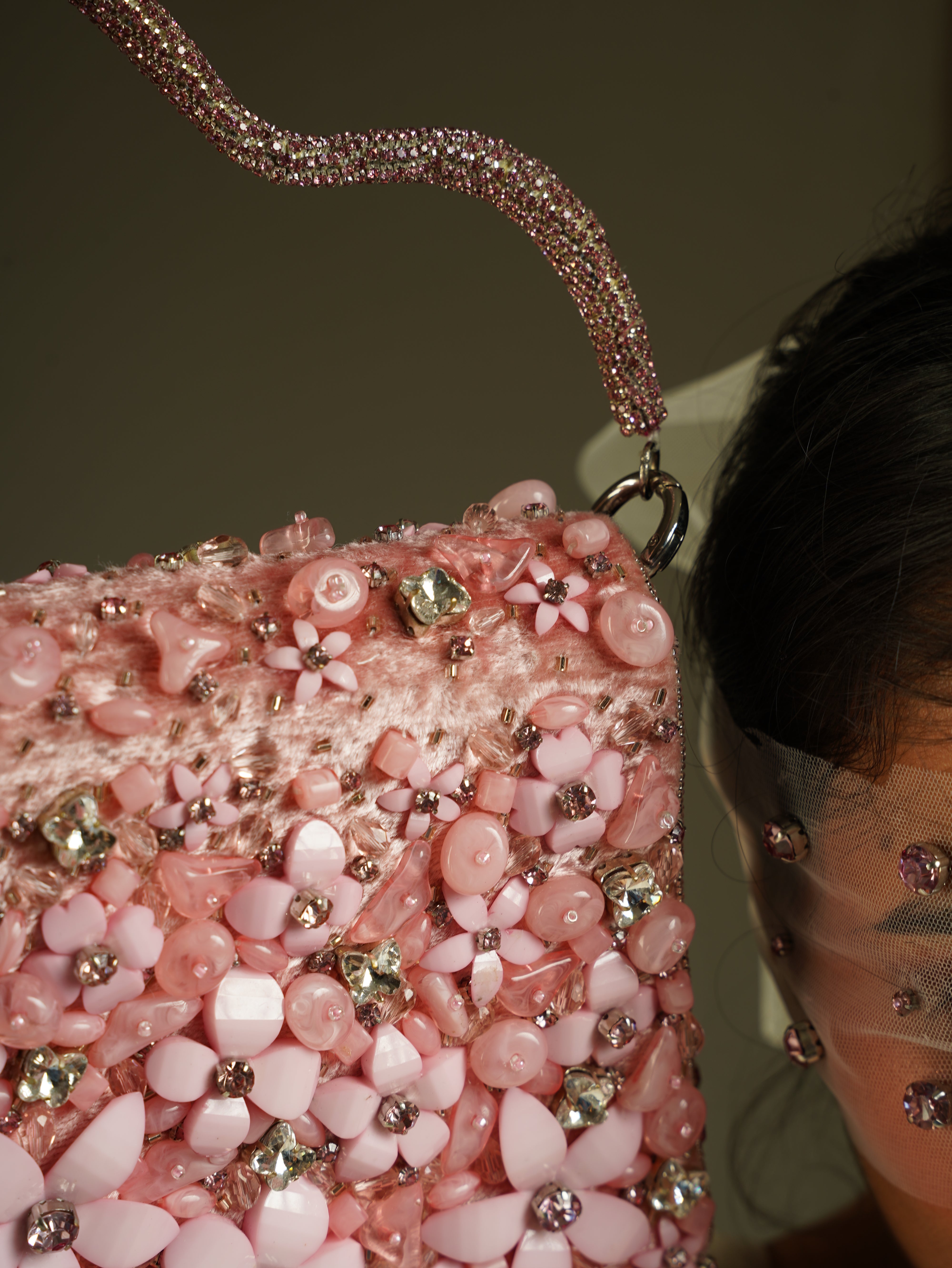 Blush Pink Hand-Embellished Floral Bag