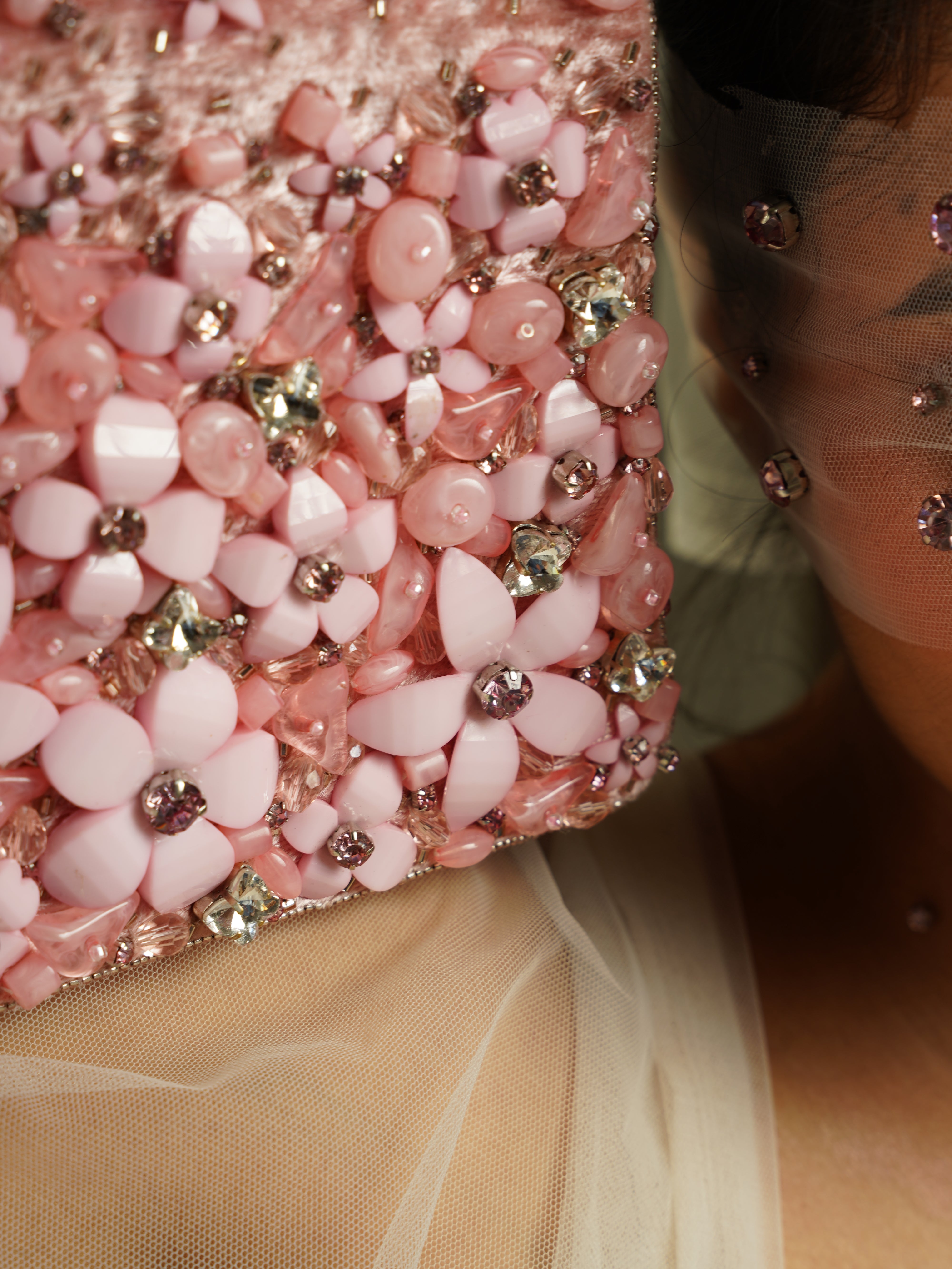 Blush Pink Hand-Embellished Floral Bag
