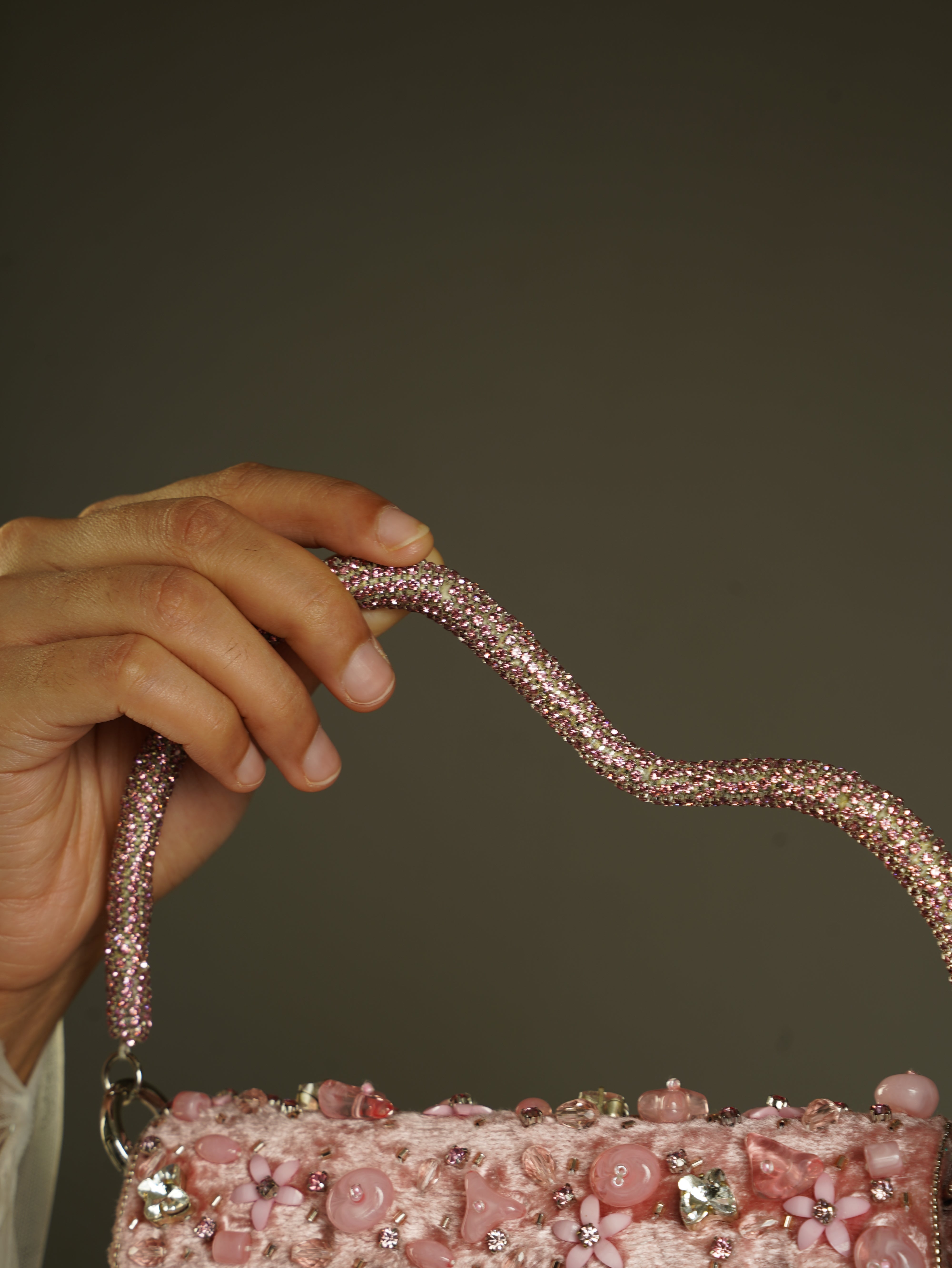 Blush Pink Hand-Embellished Floral Bag