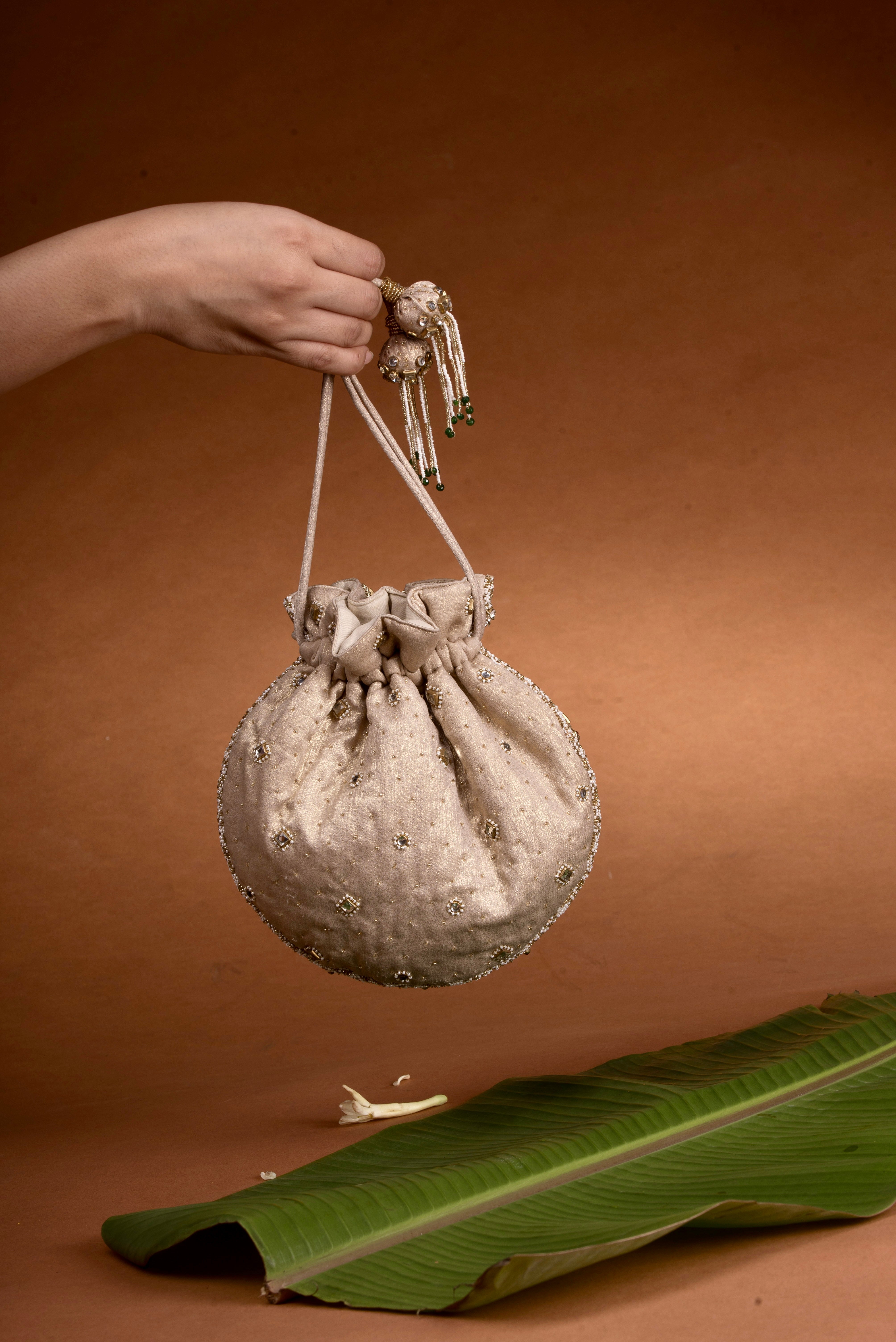 Jadau Gold Embroidered Potli - Gold Bag