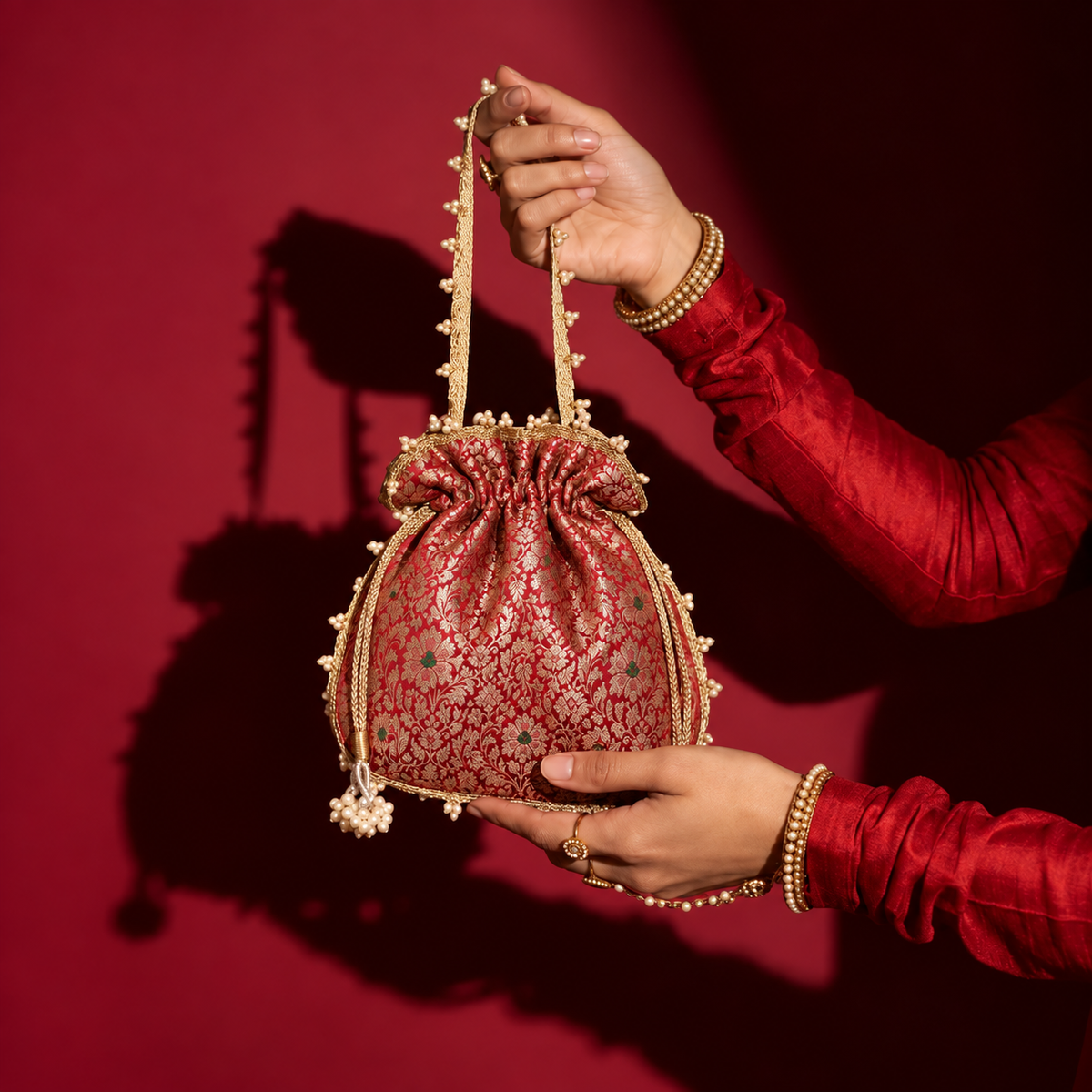 Red Brocade Potli Bag