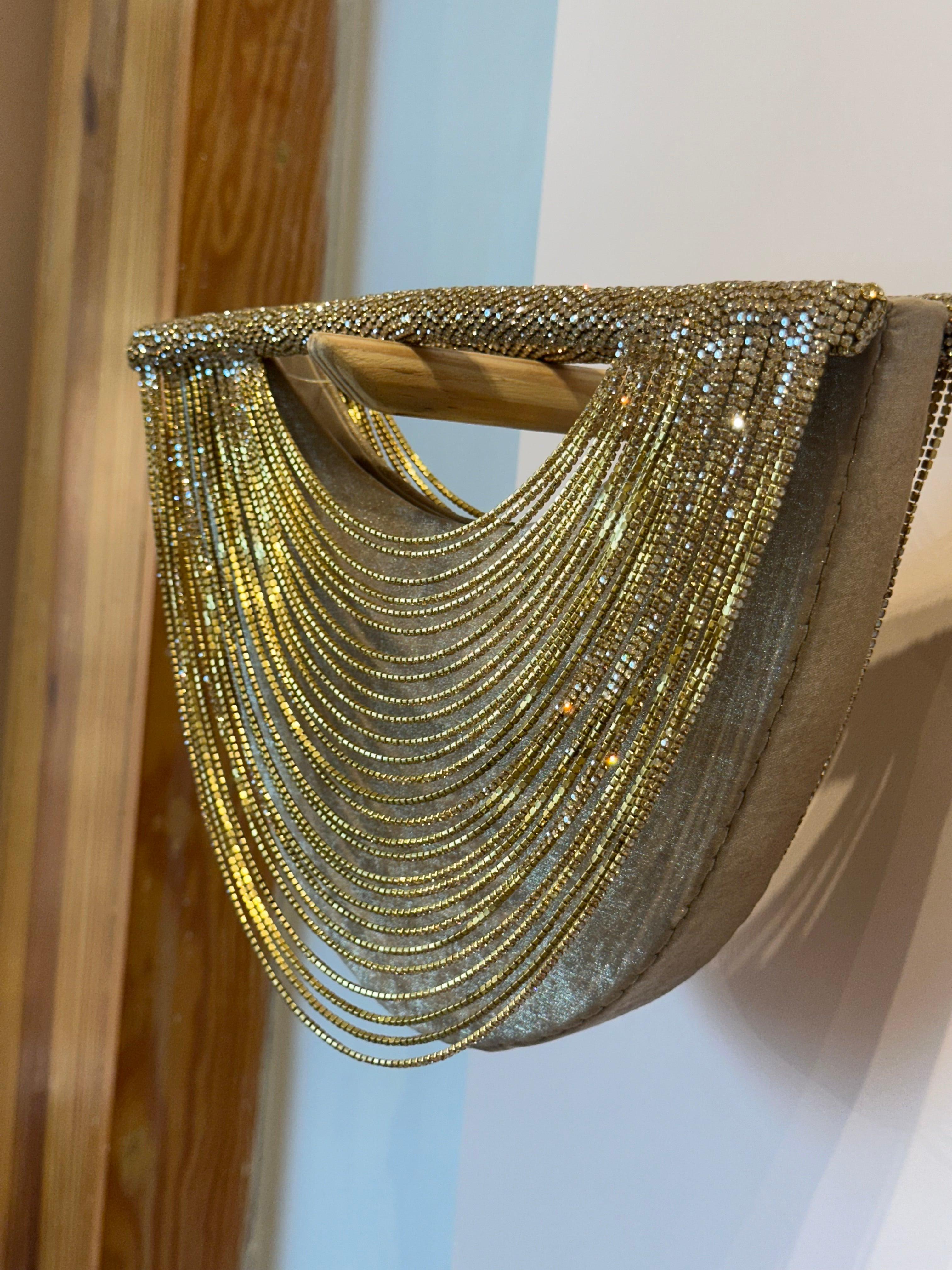 Curvy Chainstone Bag - Gold - Ozel