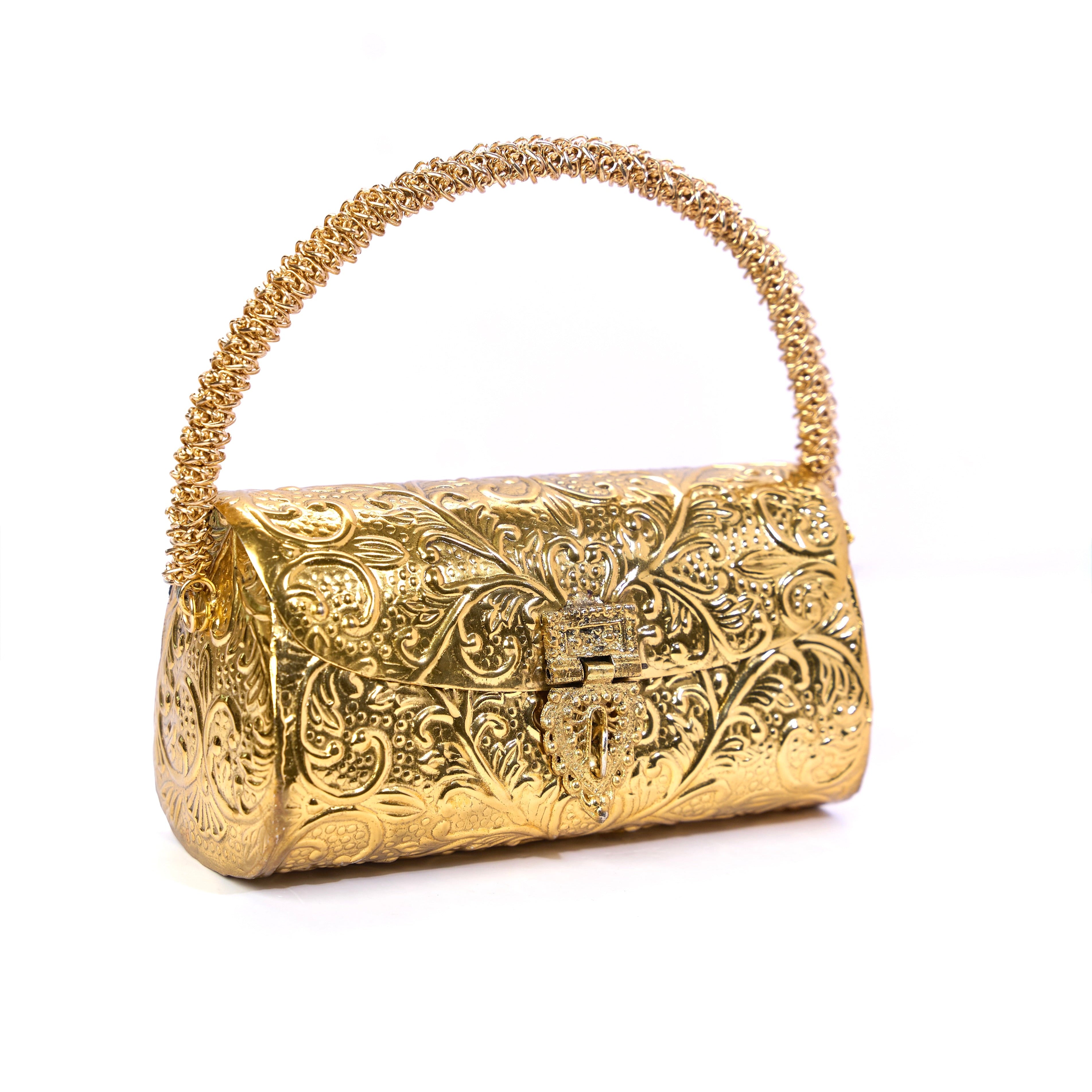 Carved Heritage Golden Clutch Bag