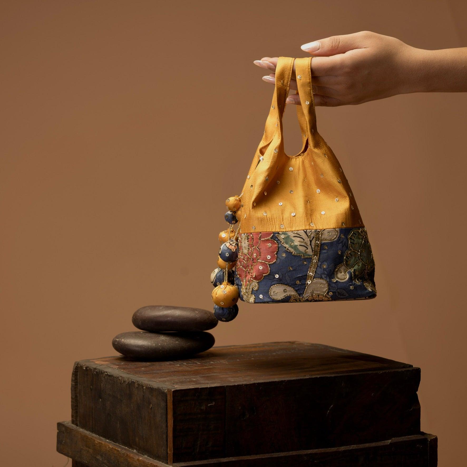 Kalamkari print handbag - Yellow - Ozel