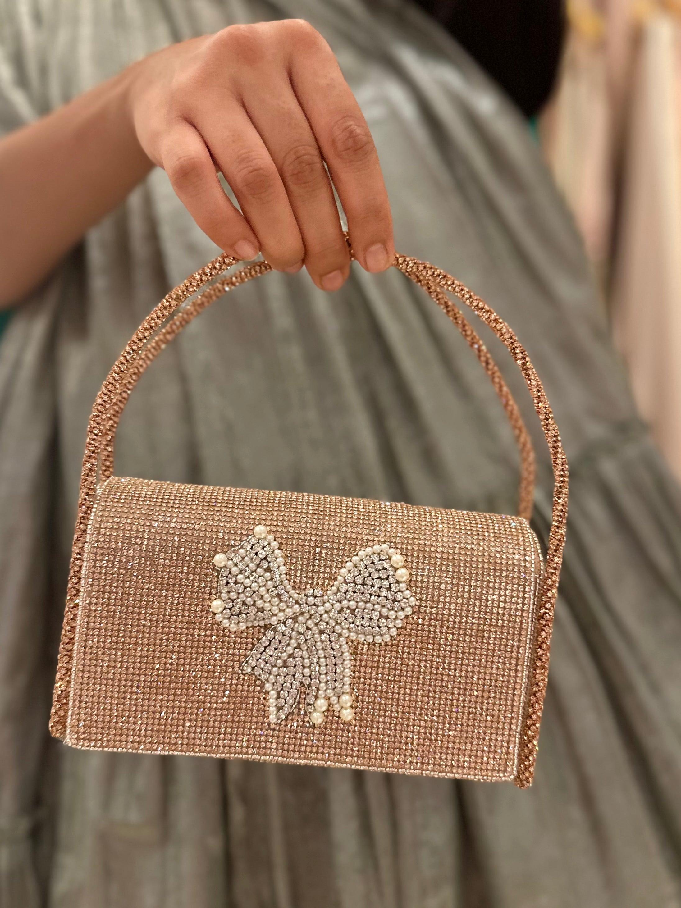 Bow Hotfix Rose Gold Flap bag - Ozel