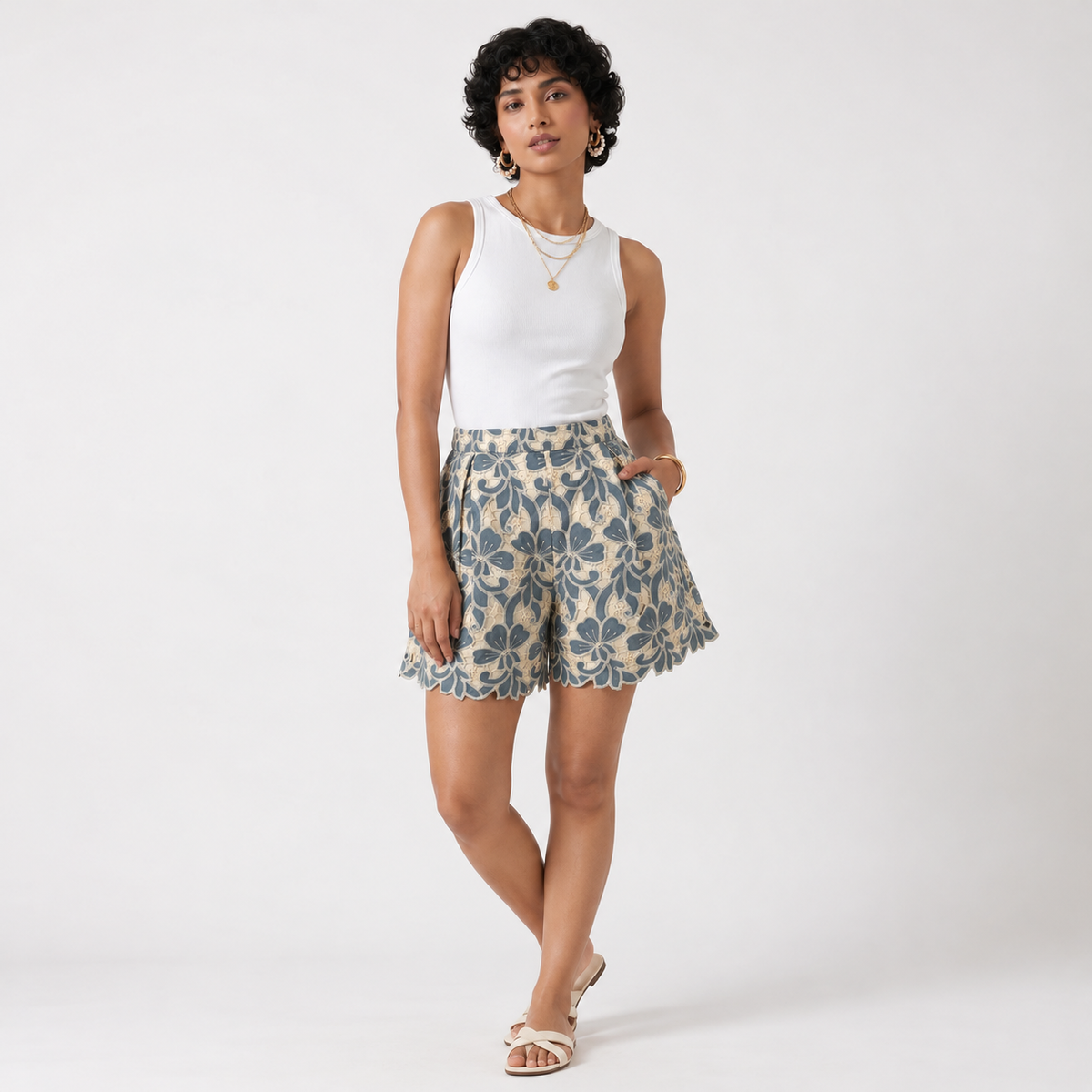 Floral Cutwork Shorts