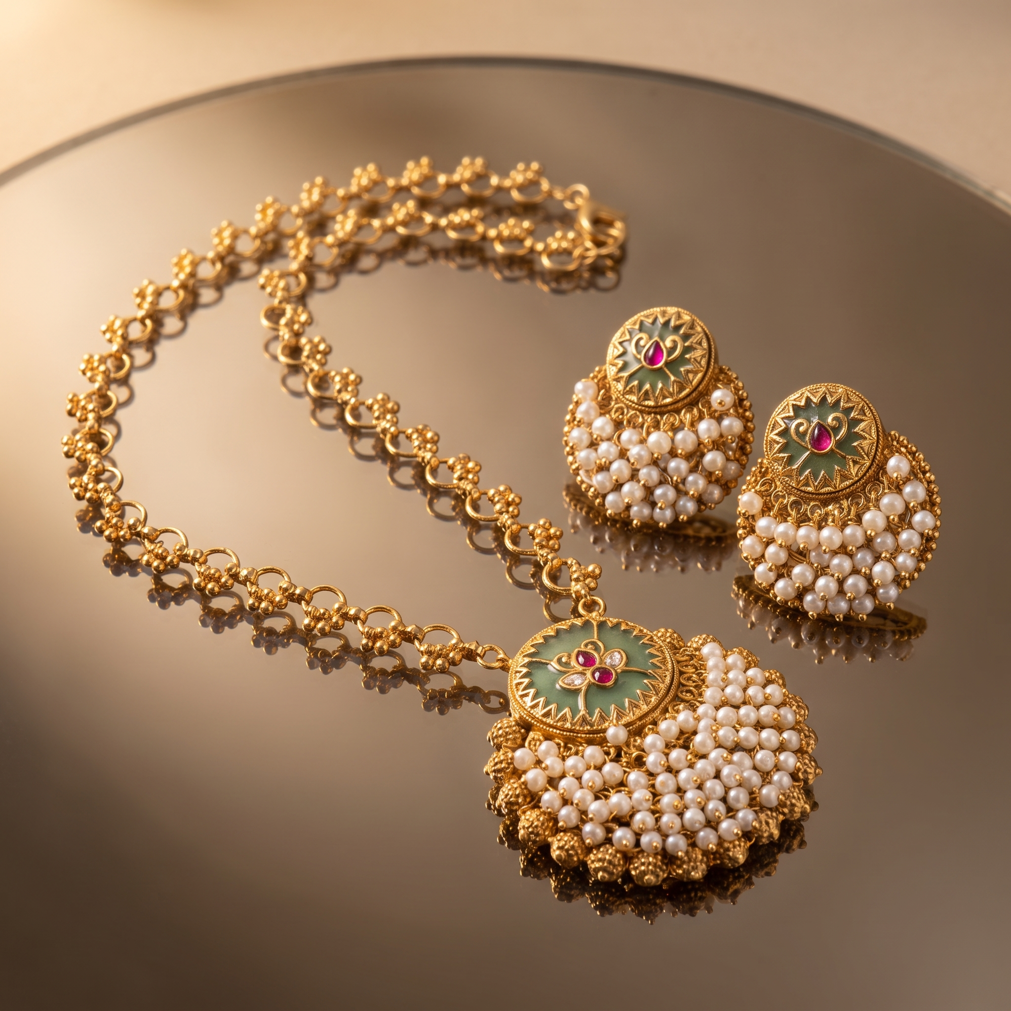 Eshara Pearl Medallion Necklace Set