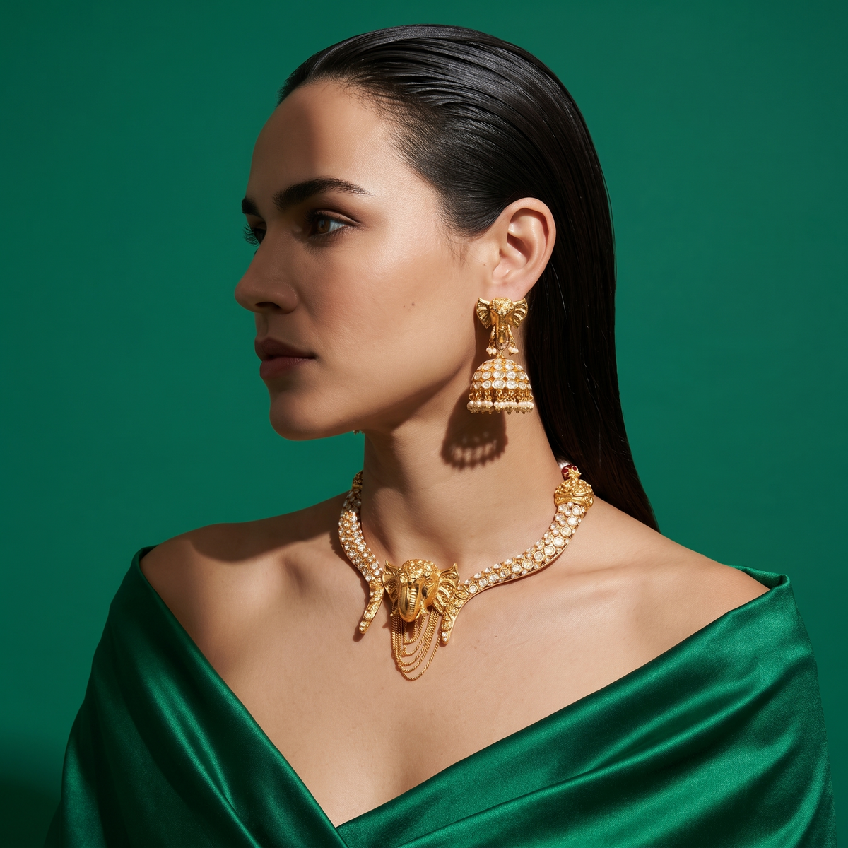 Eshvi Elephant Polki Necklace Set
