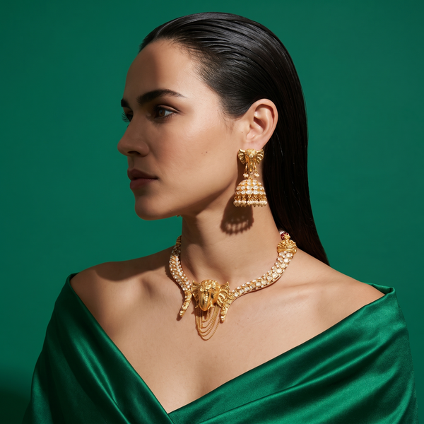 Eshvi Elephant Polki Necklace Set