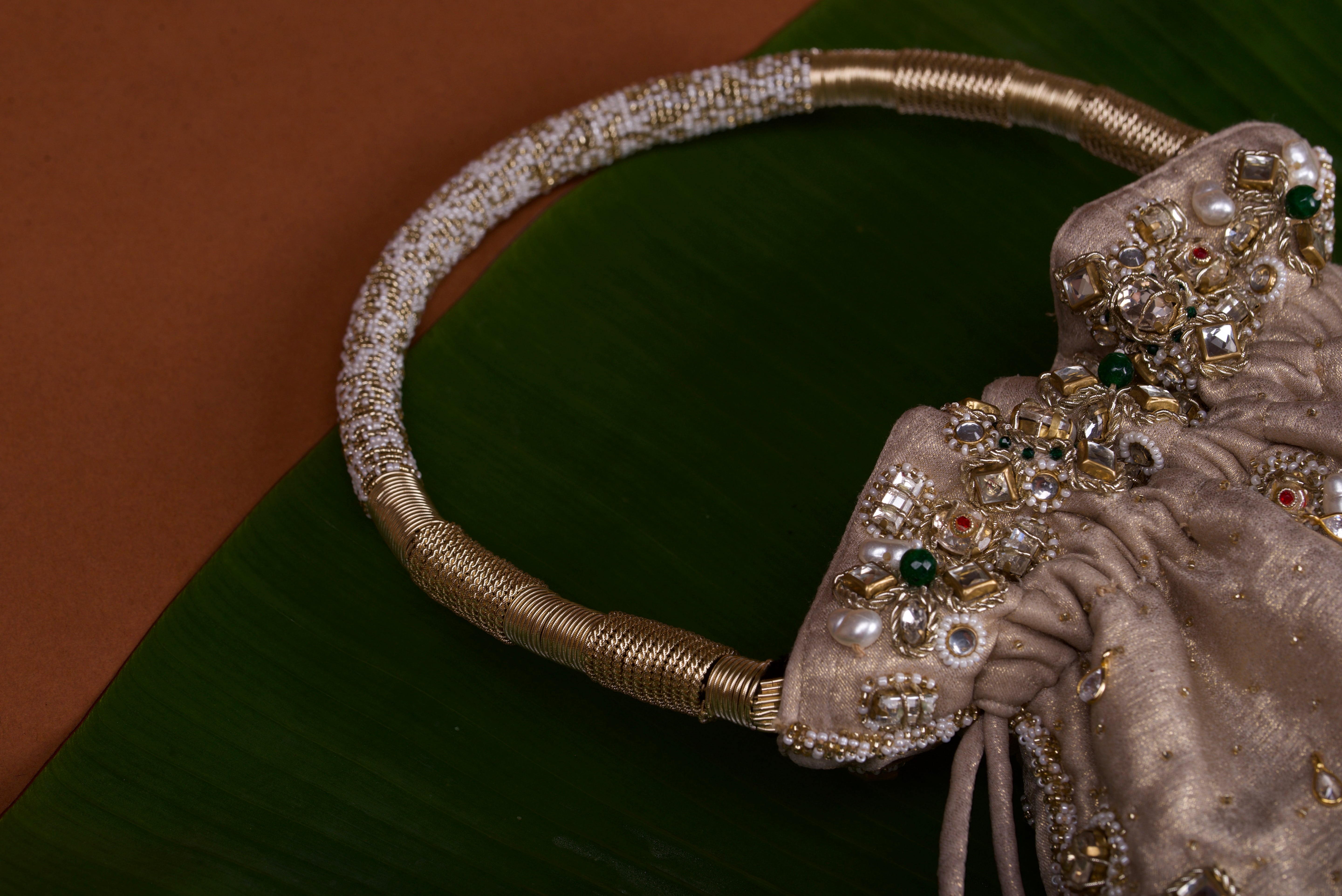 Jadau Gold Embroidered Potli - Gold Bag