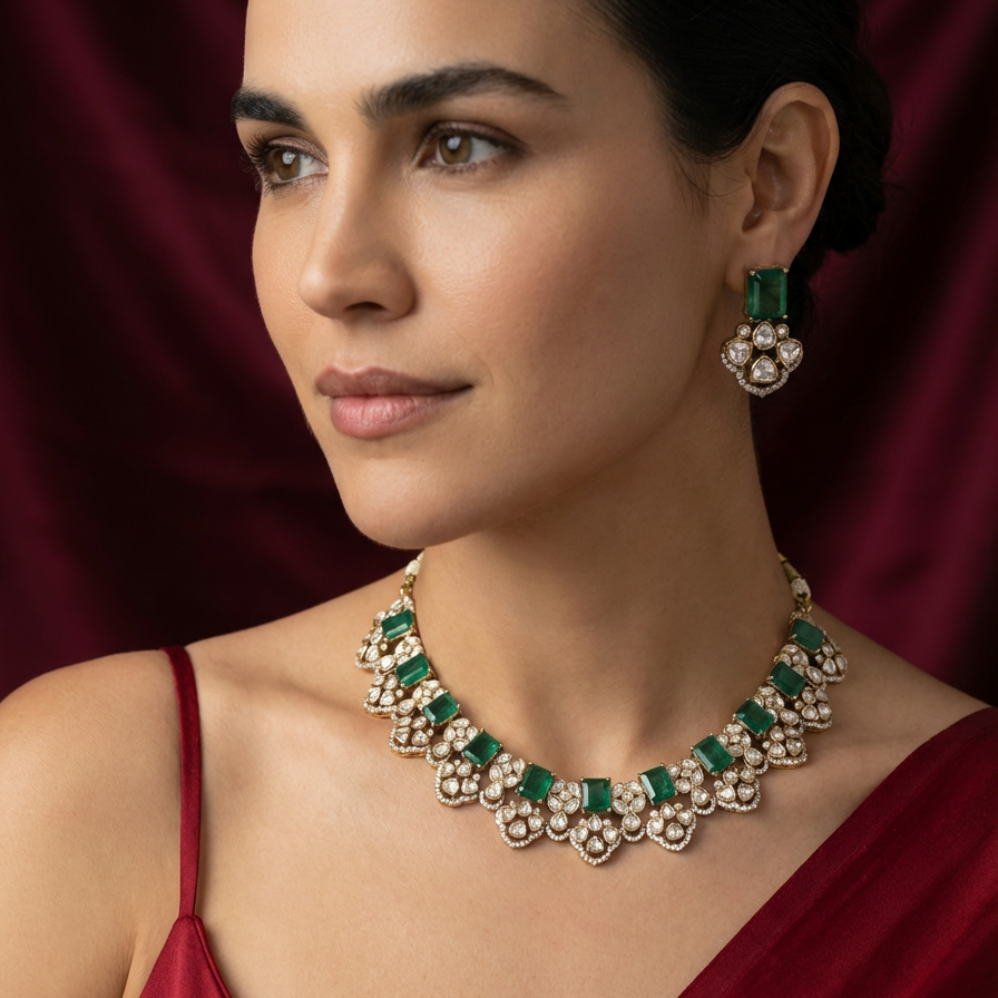 Garden of Emeralds Polki Set