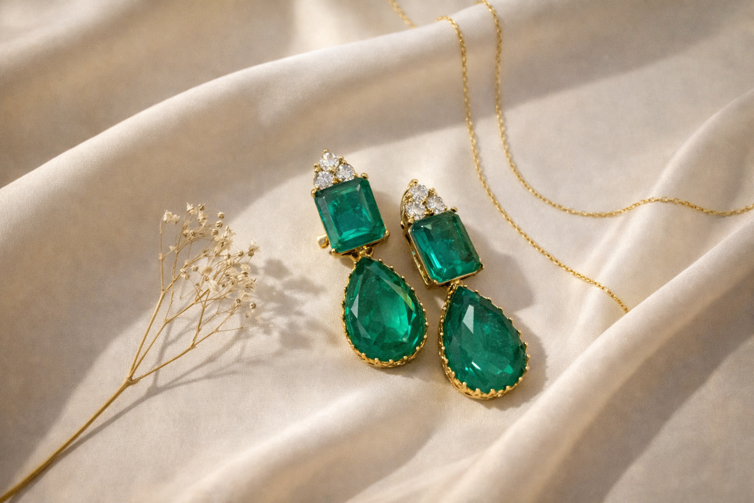Verde duo drop earrings – full pair view by Ozel