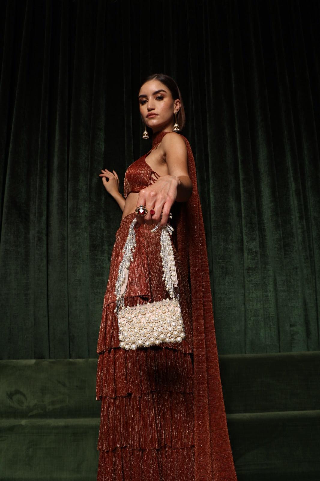 Bijoux mini flap bag with pearls handle - Ozel