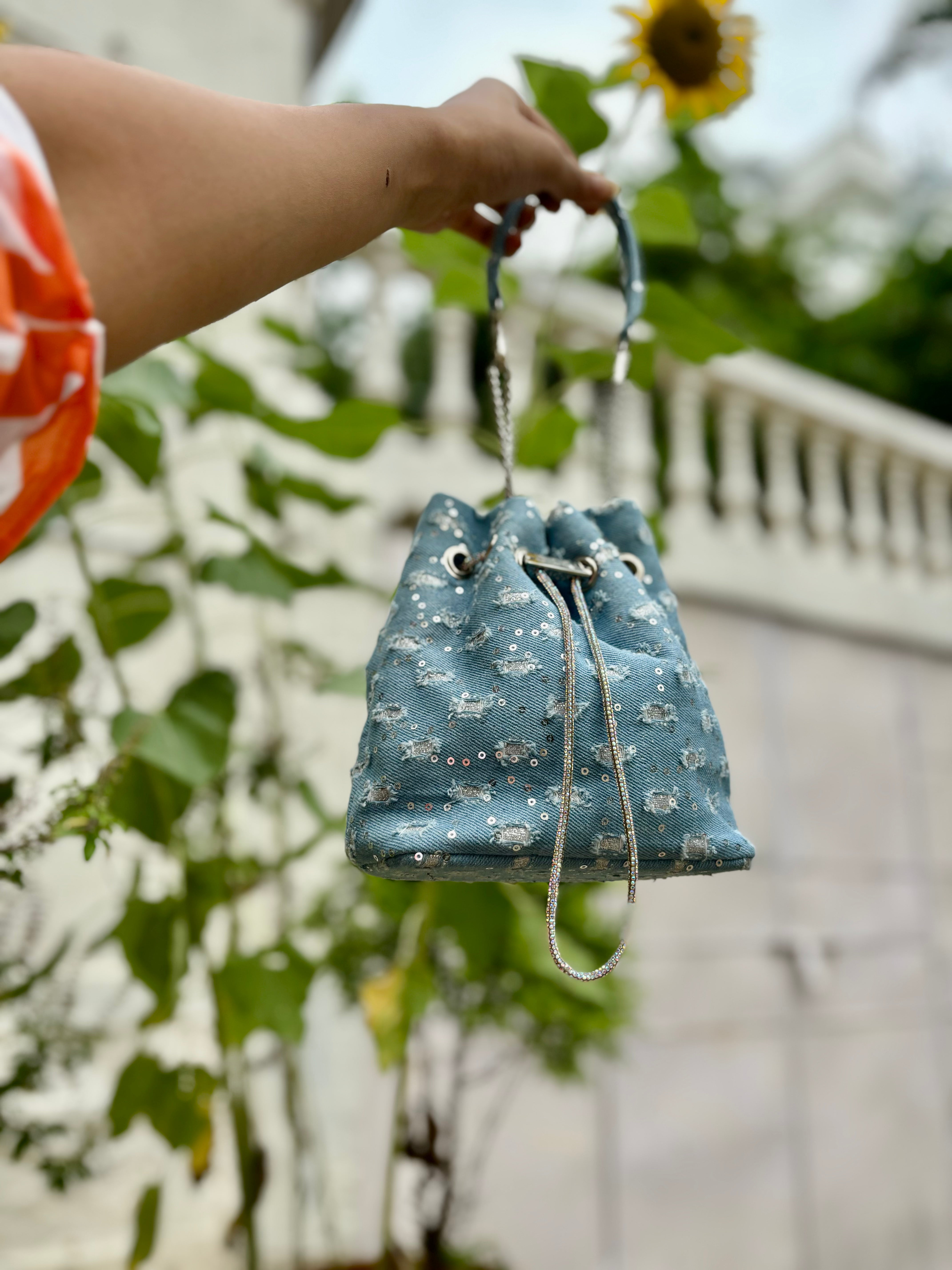 Sequin Denim Bucket Bag - Ozel