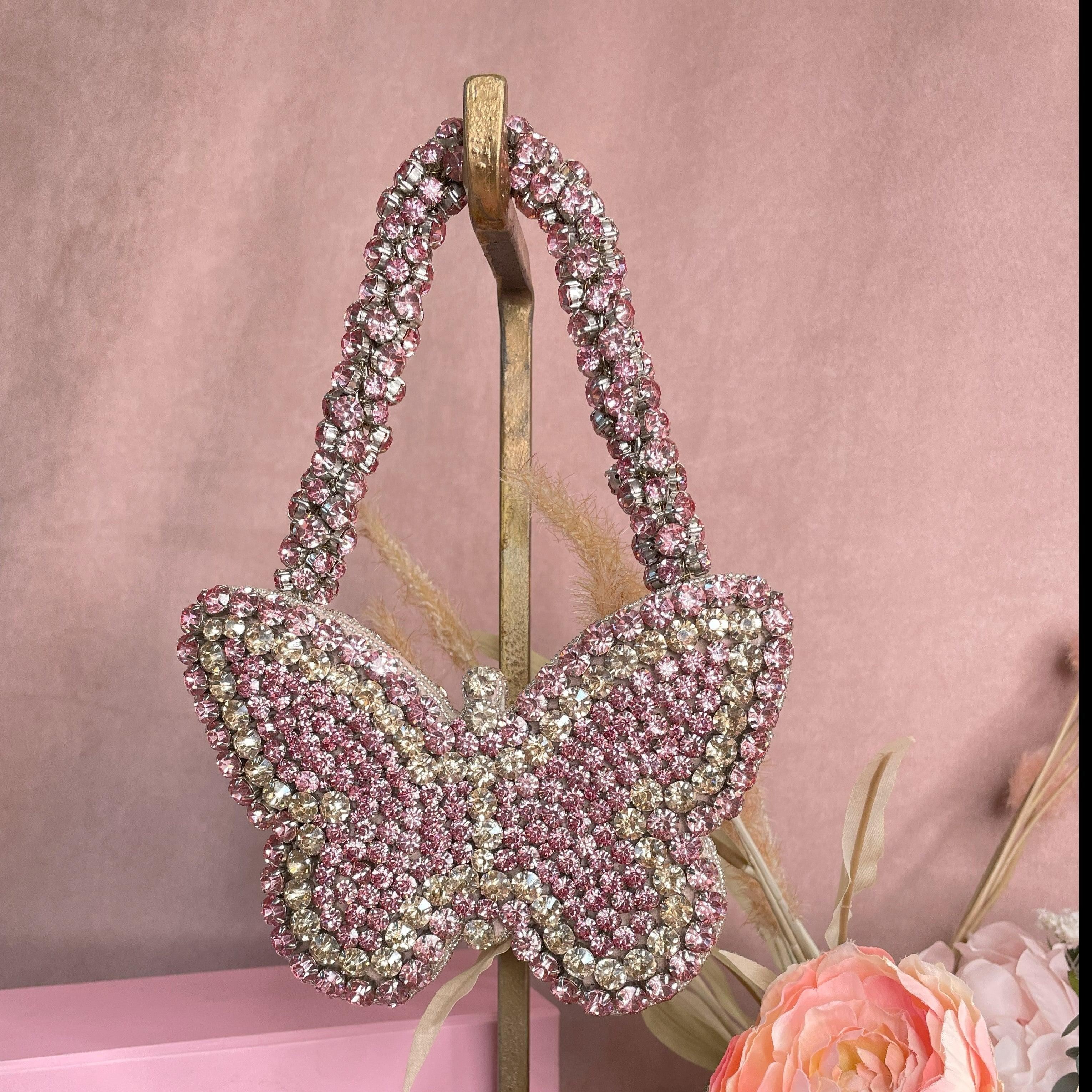 Pink & Gold Rhinestone Mini Butterfly Bag - Ozel
