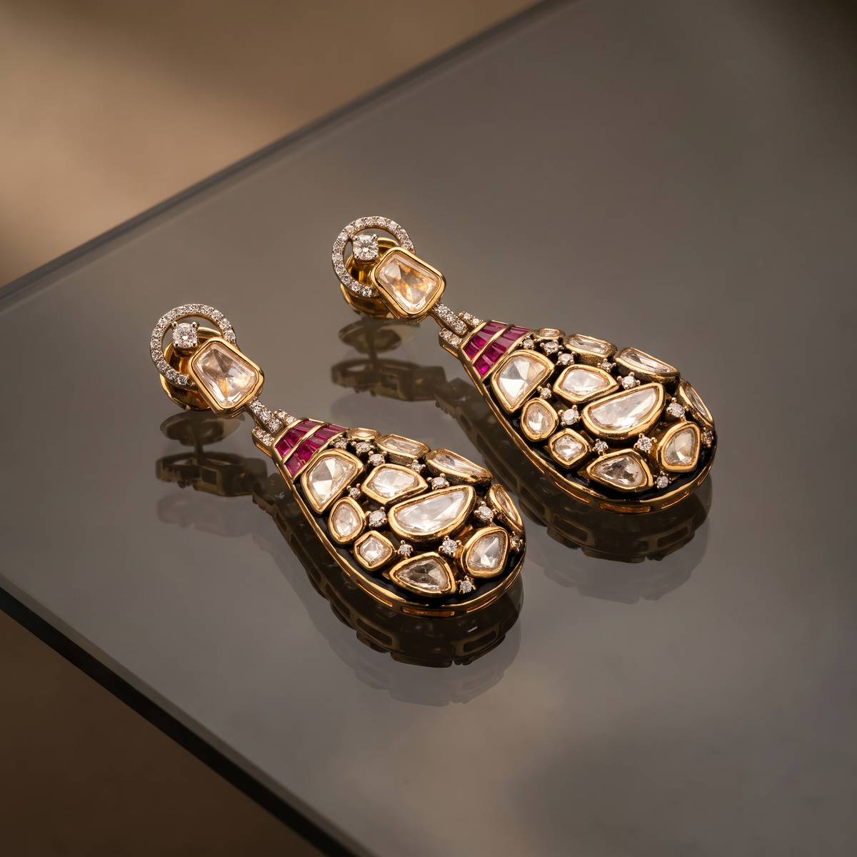 Inaya Emerald Polki Drop Earrings