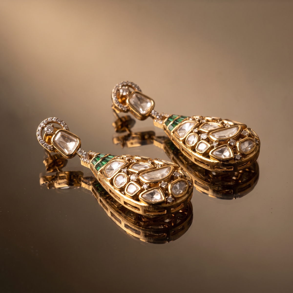 Inaya Emerald Polki Drop Earrings