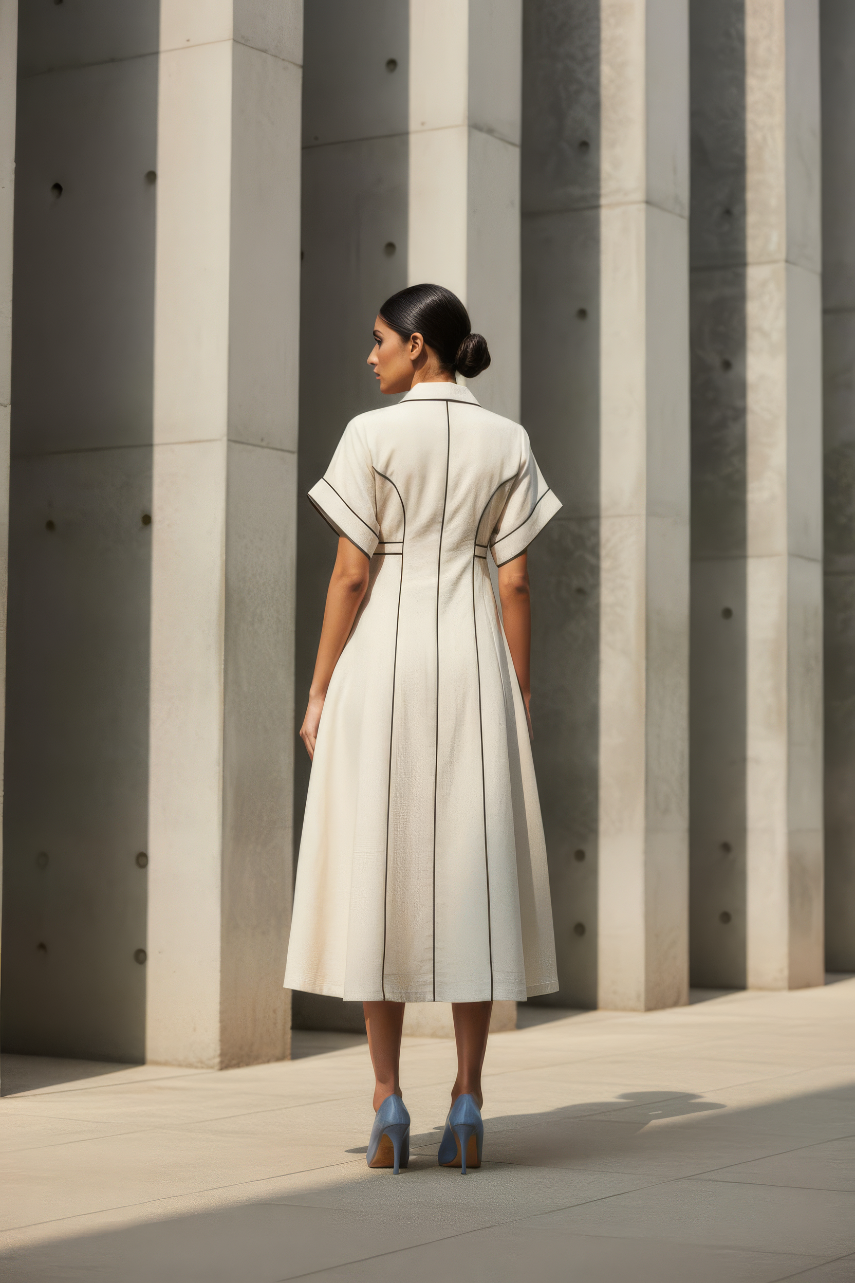 Contrast Piping Midi Dress