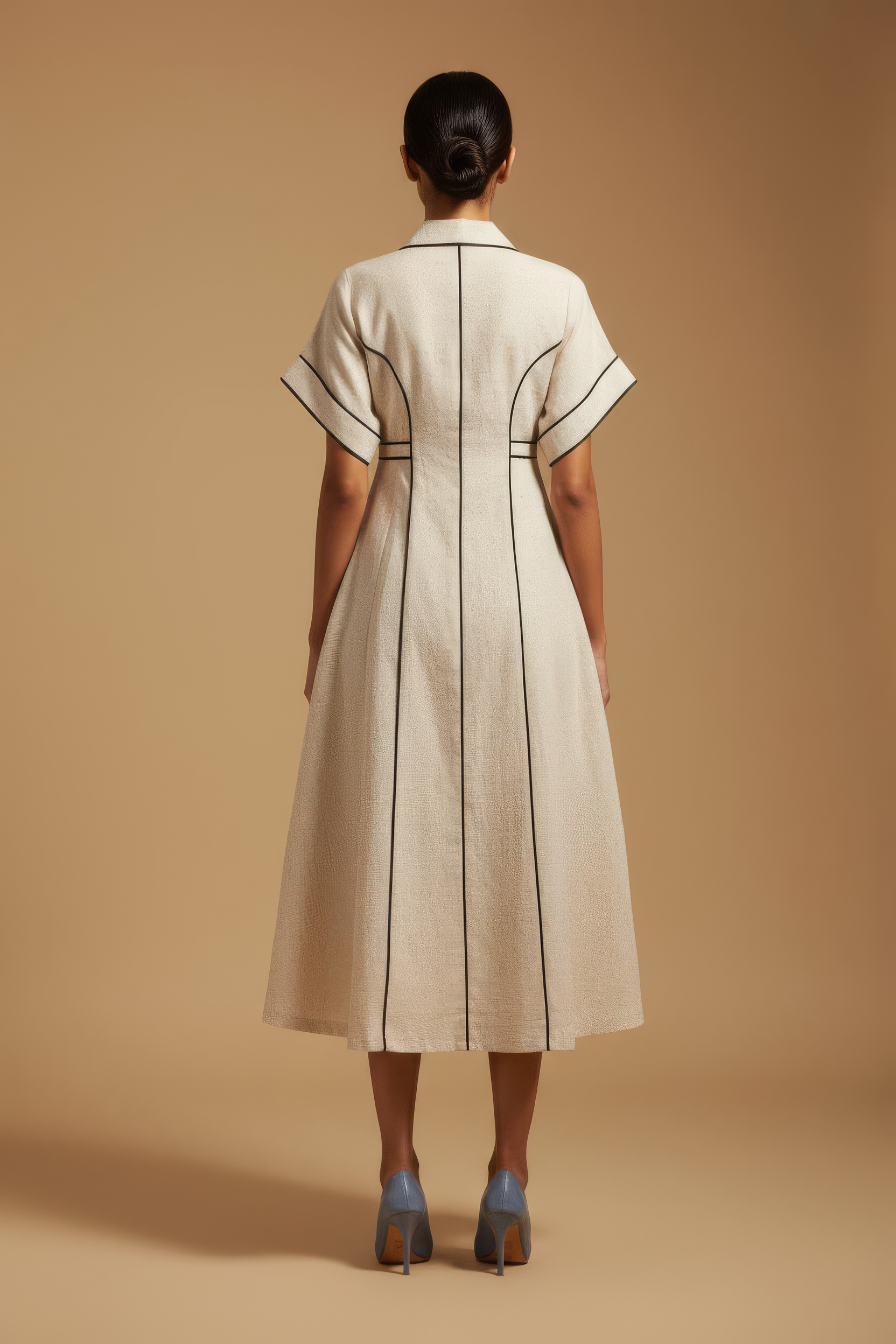 Contrast Piping Midi Dress