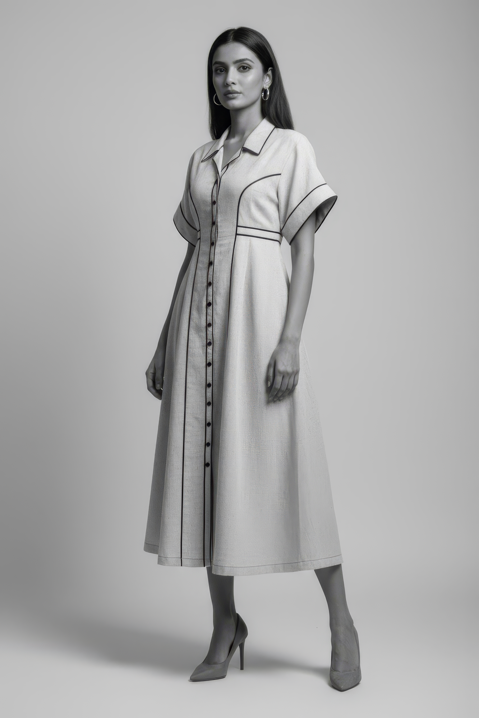 Contrast Piping Midi Dress