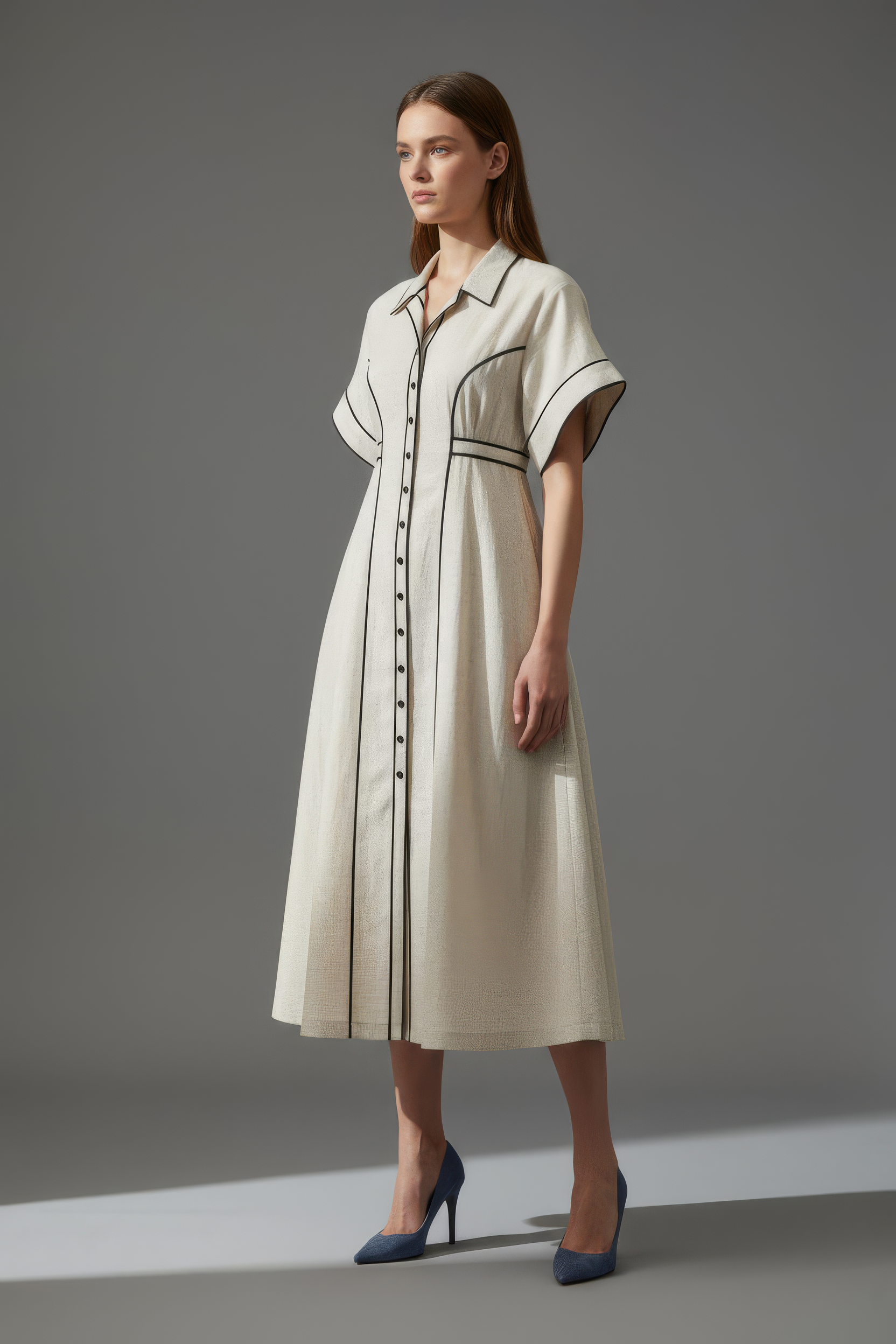 Contrast Piping Midi Dress