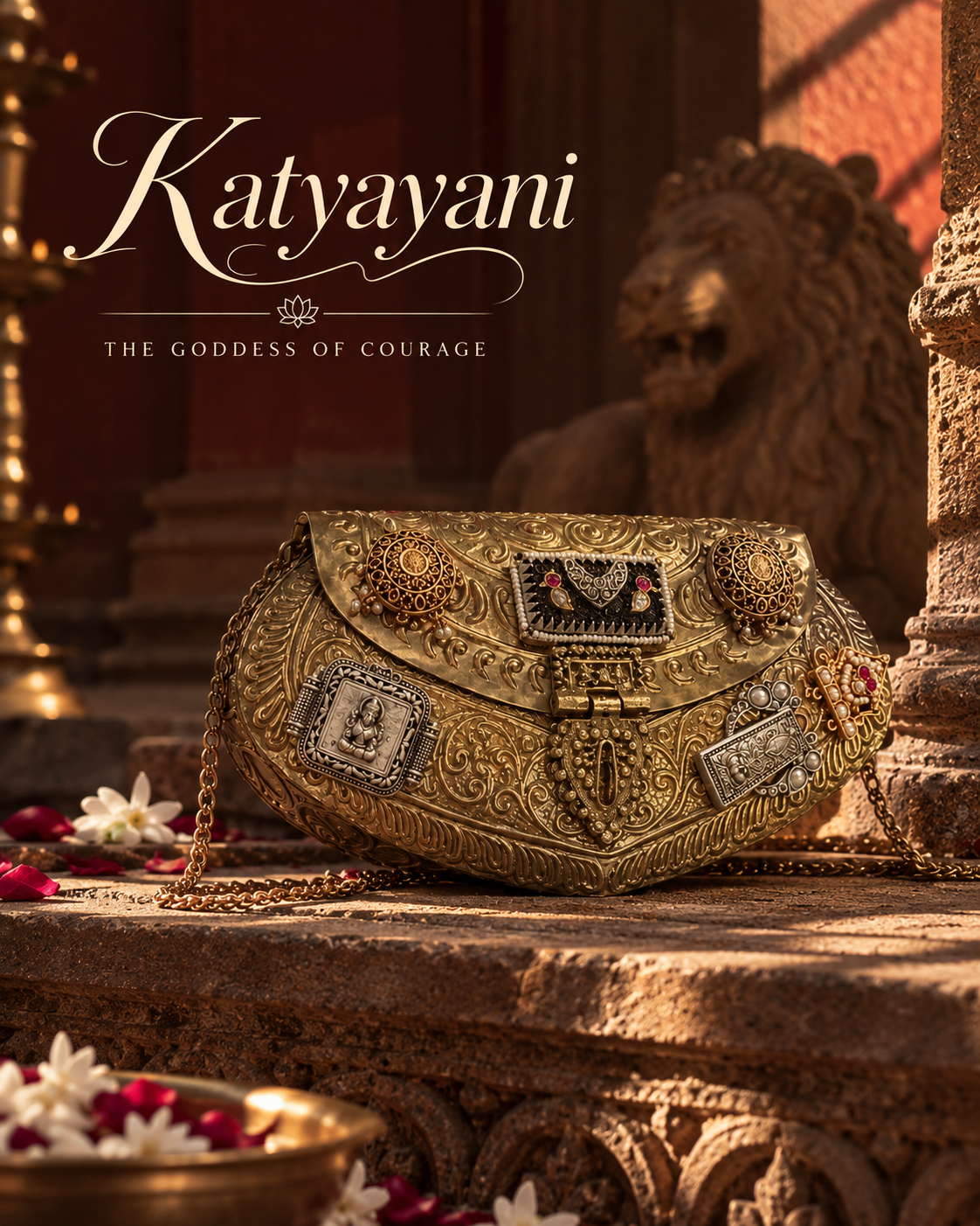 Katyayani Antique Gold Brass Clutch
